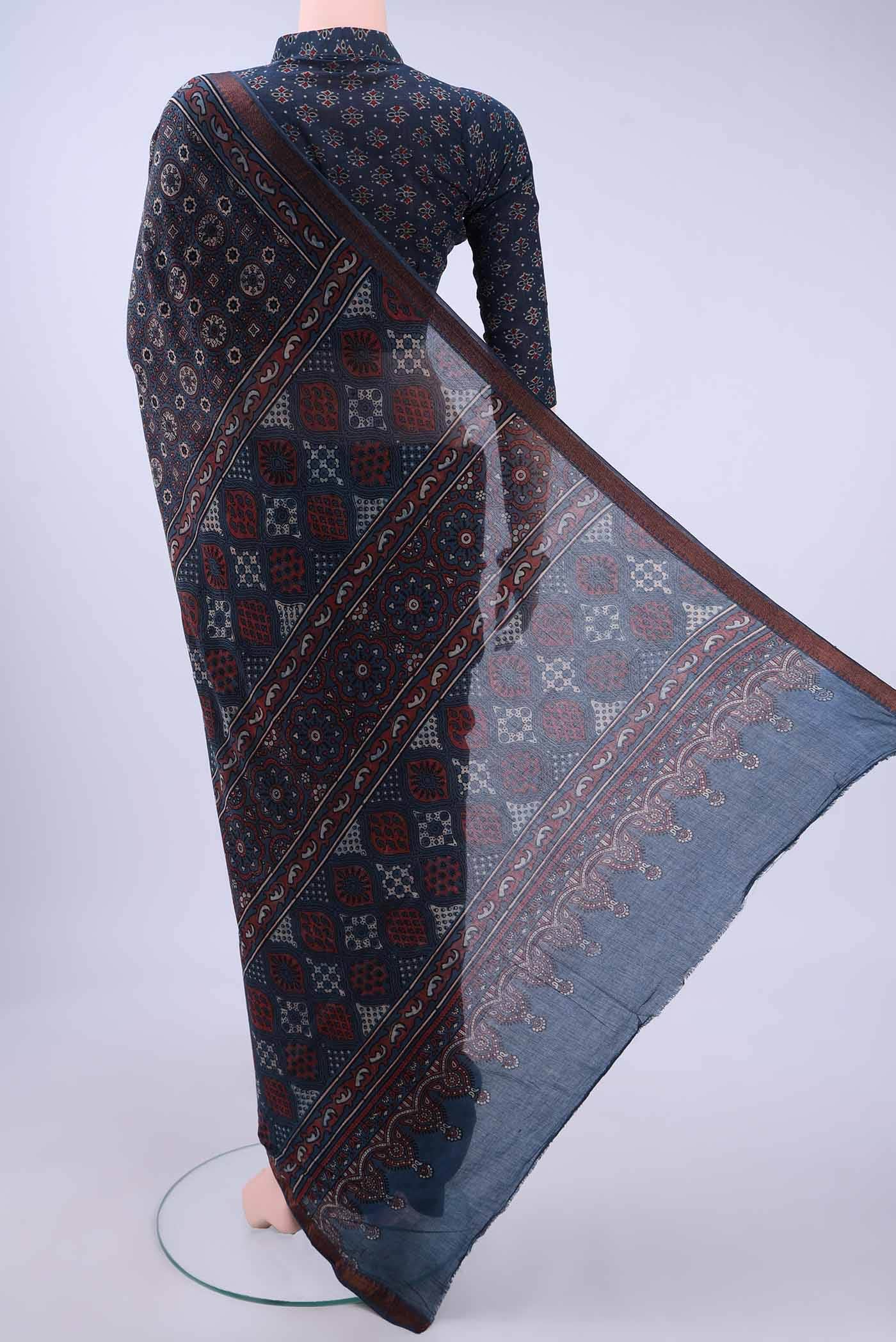 Indigo Chanderi Silk Cotton Saree - Image 2