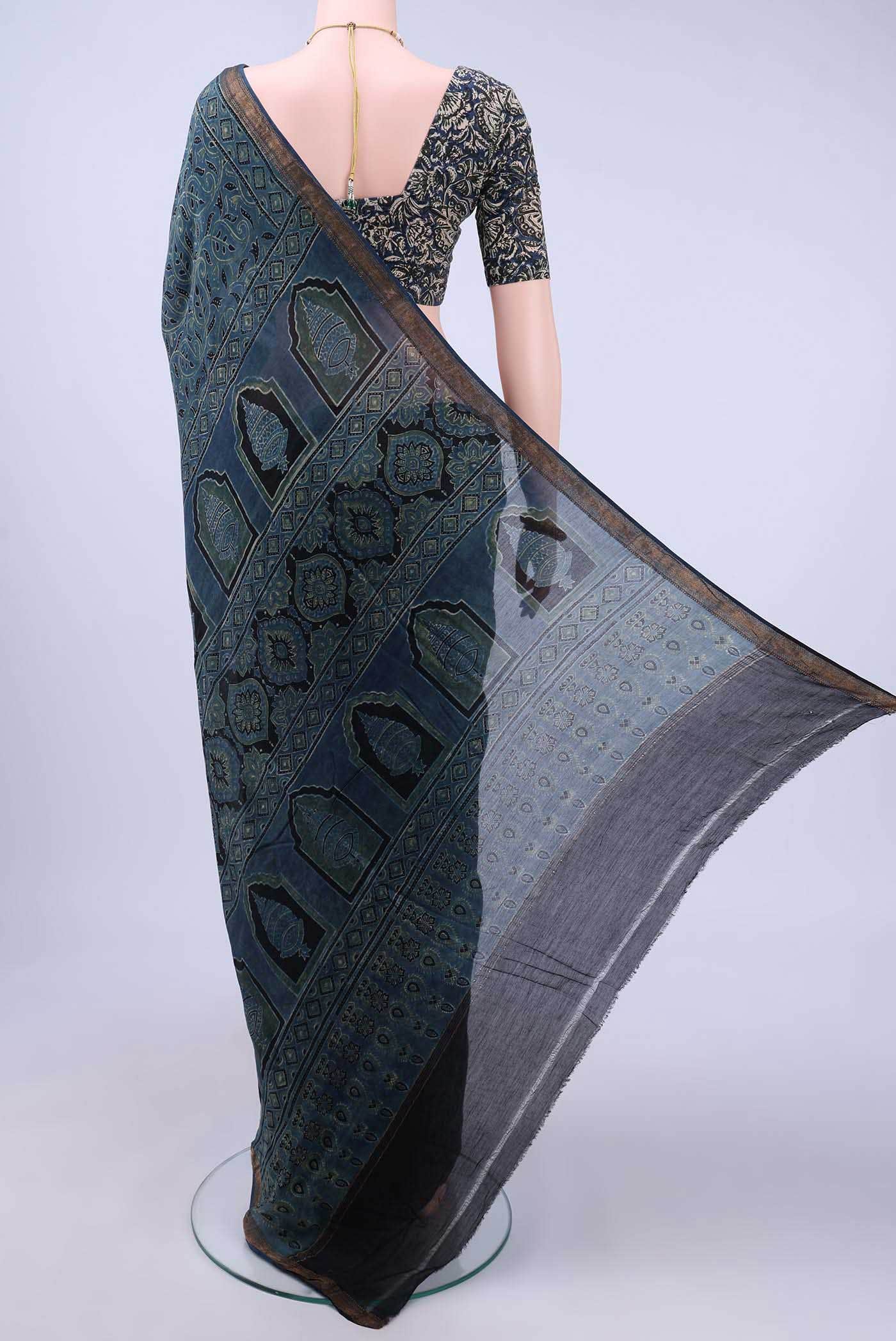 Indigo Chanderi Silk Cotton Saree - Image 2