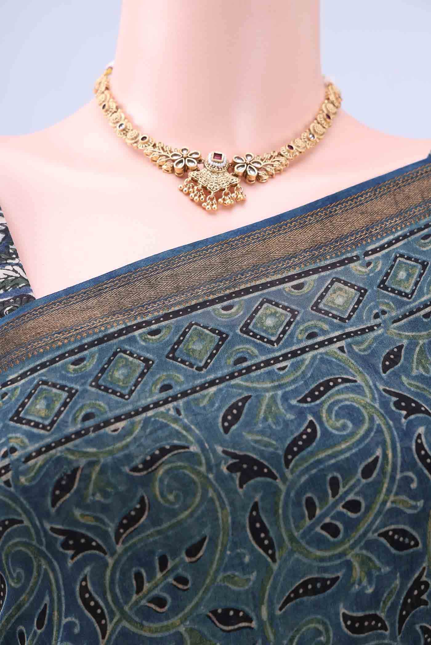 Indigo Chanderi Silk Cotton Saree - Image 3
