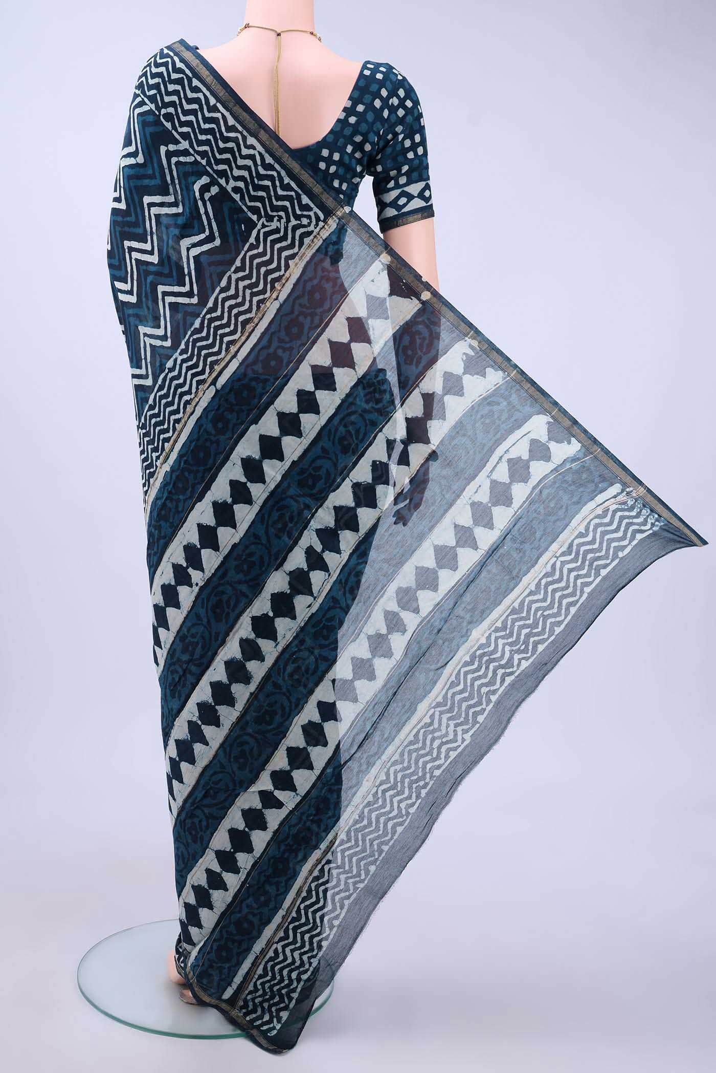 Indigo Chanderi Silk Cotton Saree - Image 2