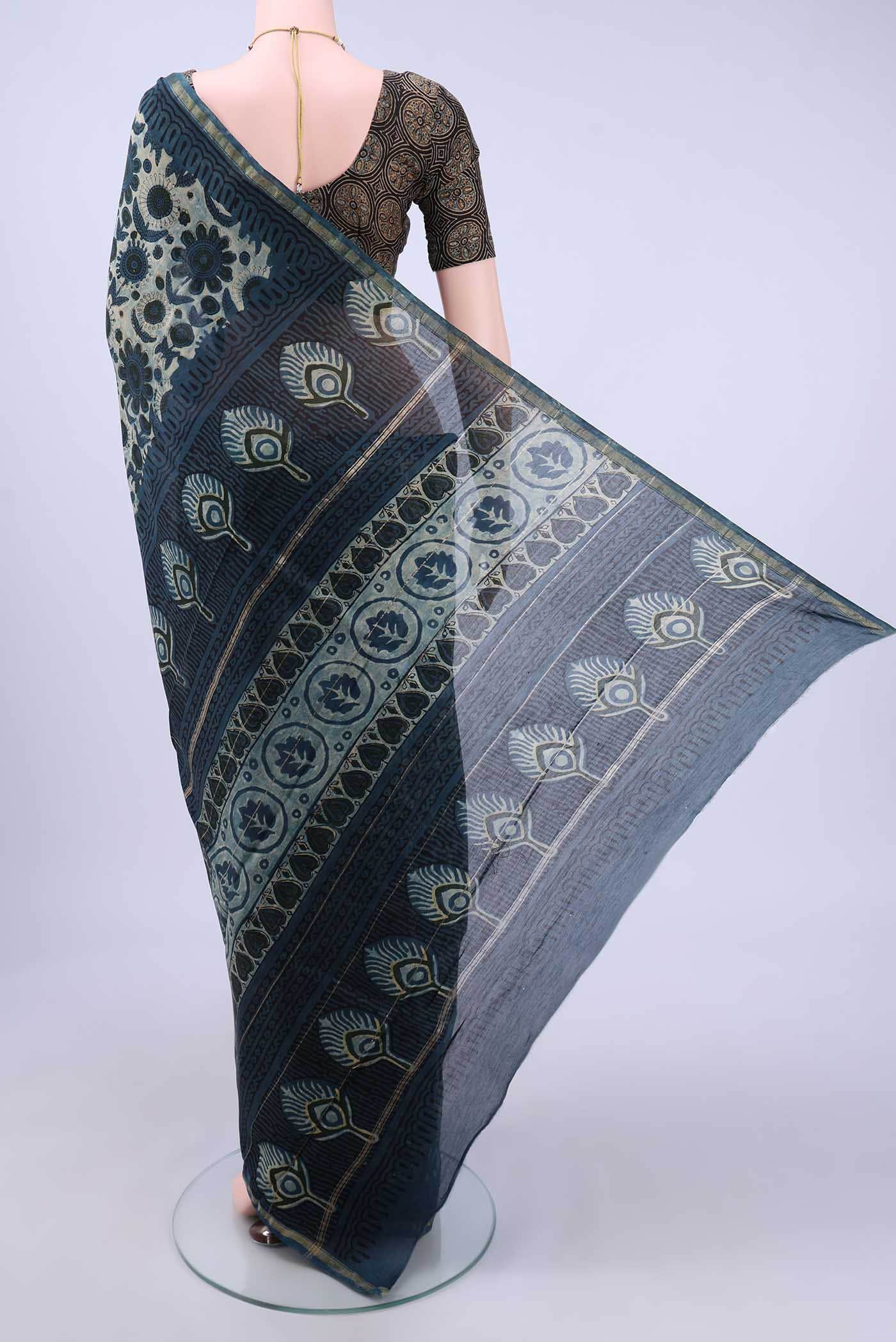 Indigo Chanderi Silk Cotton Saree - Image 2