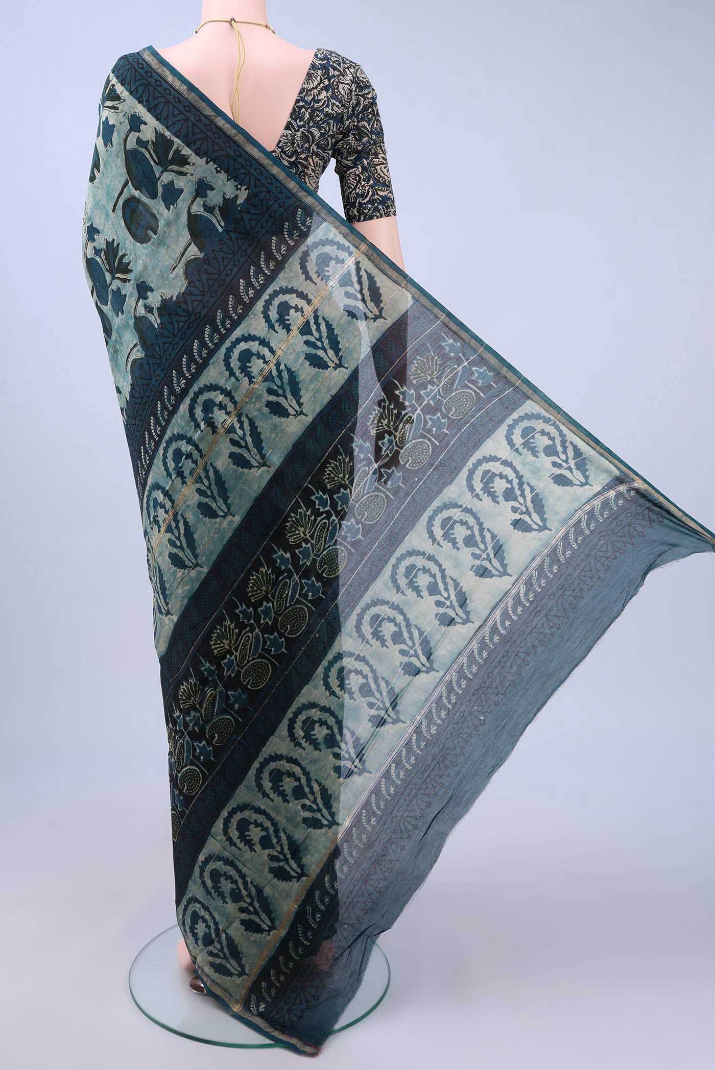 Indigo Chanderi Silk Cotton Saree - Image 2