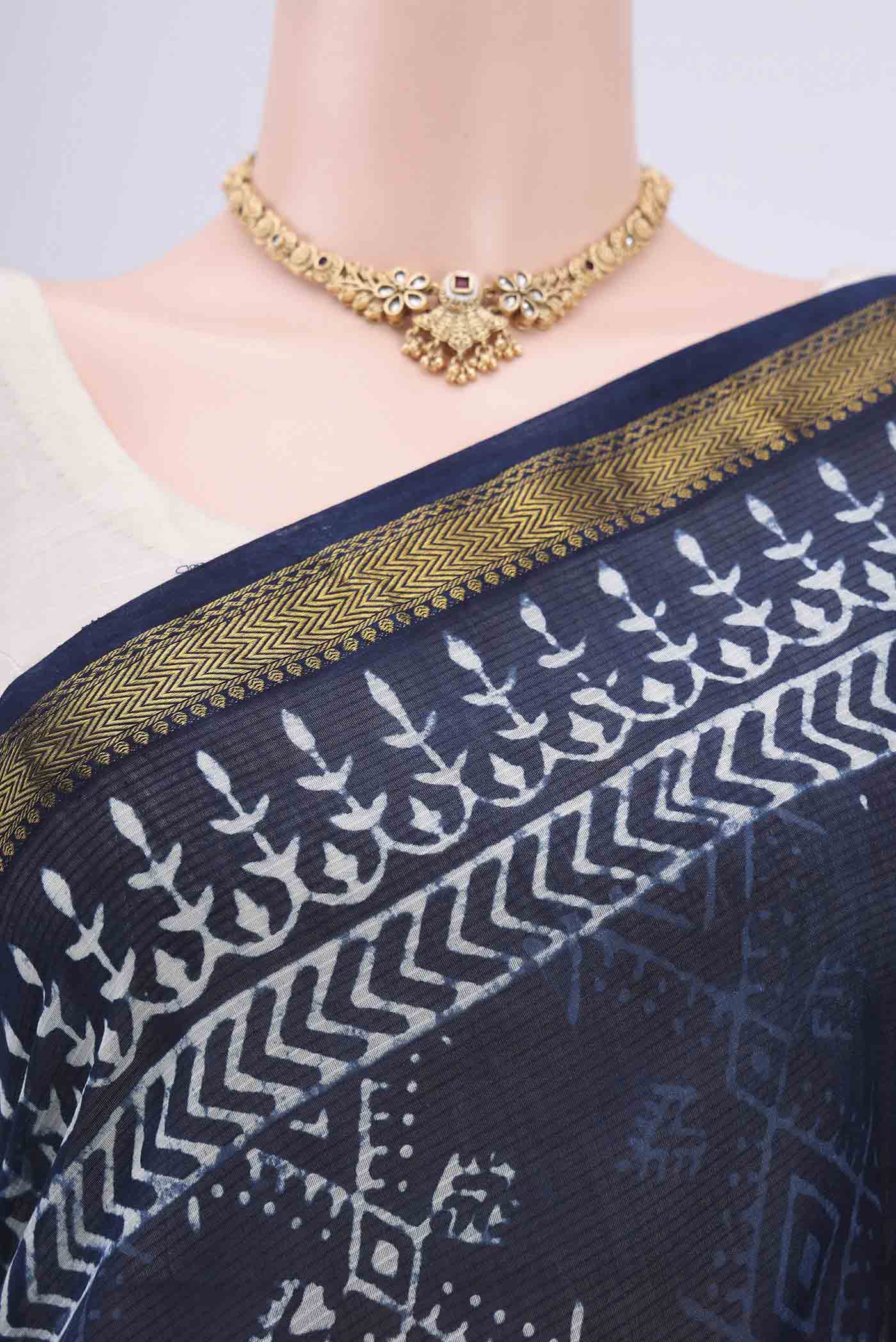Indigo Maheshwari Silk Cotton Saree - Image 2