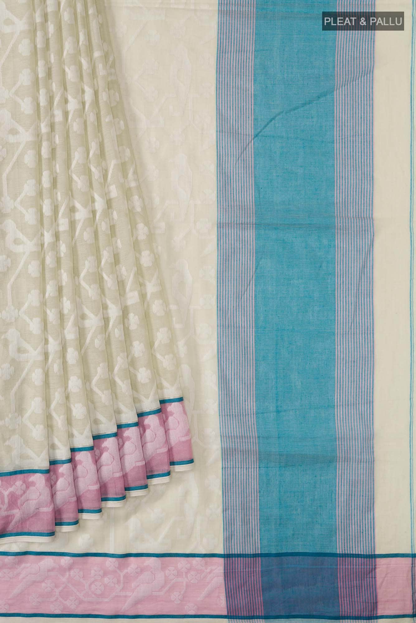 Jamini-Sage Green Bengal Cotton Saree - Image 2
