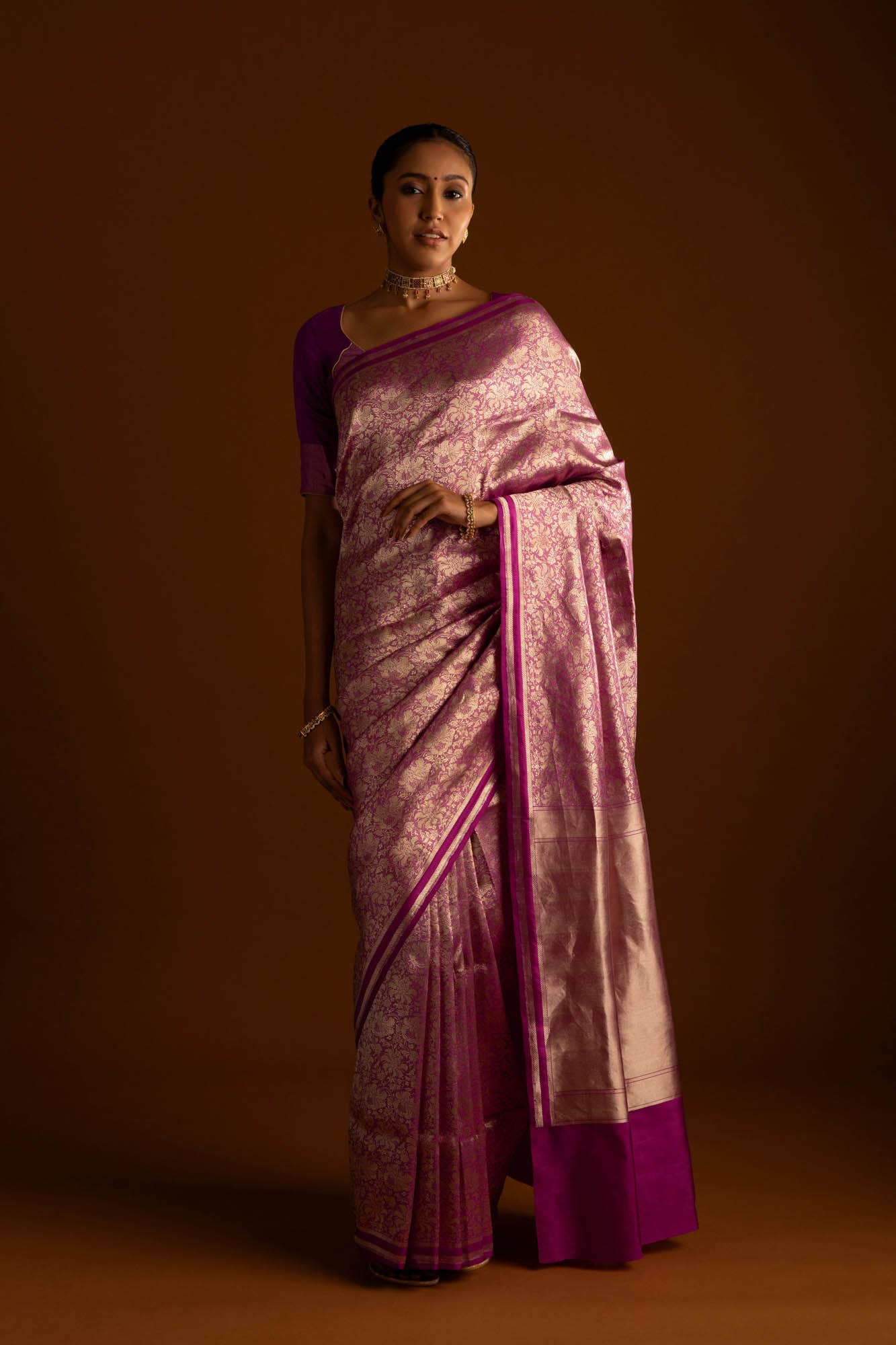 Japanese Tea Ceremony-Pink Banarasi Silk Saree - Image 2