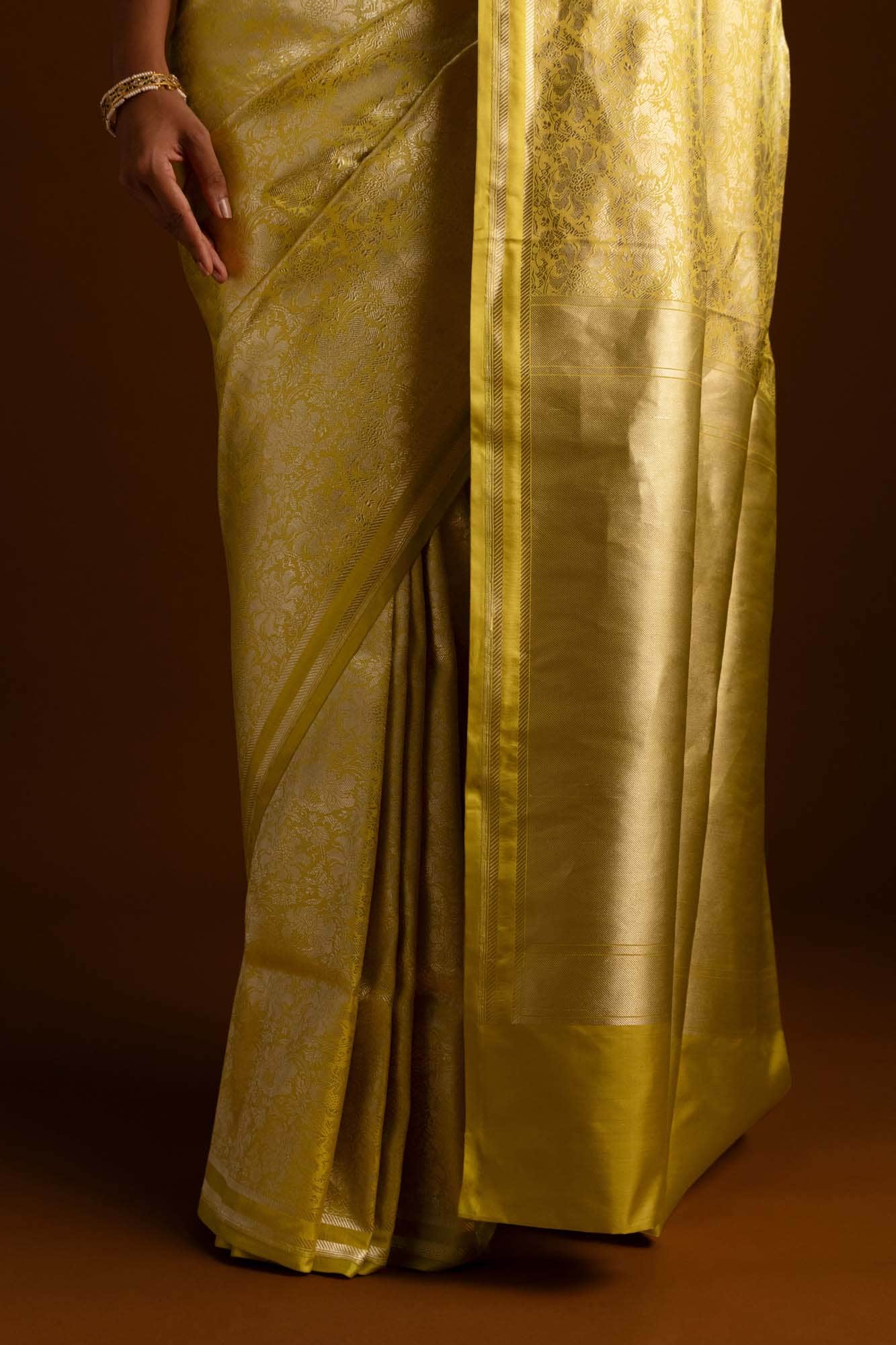 Japanese Tea Ceremony-Yellow Banarasi Silk Saree - Image 5