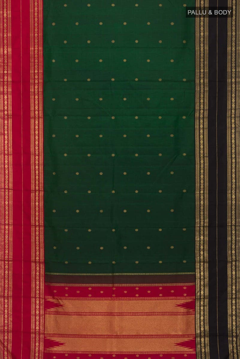 Kamala-Pure Silk Pure Gold Zari Green Kanchipuram Saree - Image 13