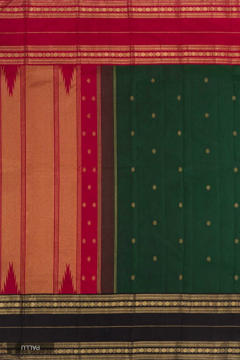 Kamala-Pure Silk Pure Gold Zari Green Kanchipuram Saree - Image 14