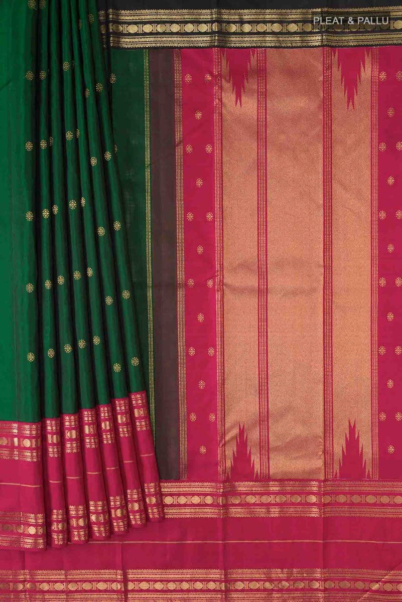 Kamala-Pure Silk Pure Gold Zari Green Kanchipuram Saree - Image 15