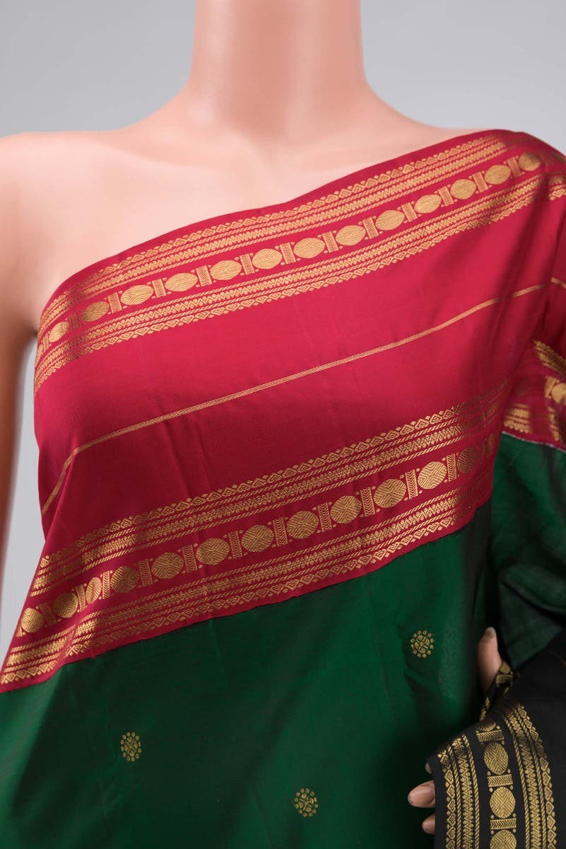 Kamala-Pure Silk Pure Gold Zari Green Kanchipuram Saree - Image 2