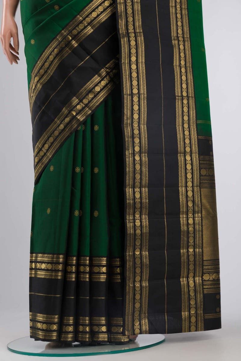 Kamala-Pure Silk Pure Gold Zari Green Kanchipuram Saree - Image 4