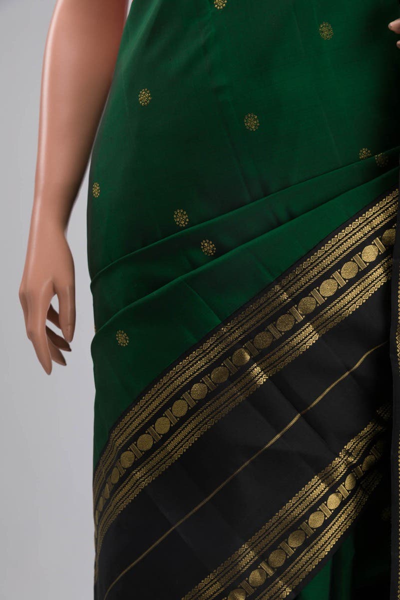 Kamala-Pure Silk Pure Gold Zari Green Kanchipuram Saree - Image 5