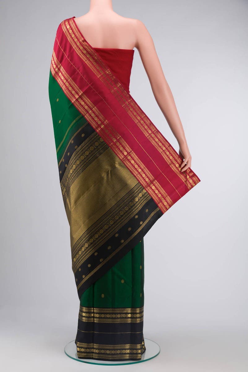 Kamala-Pure Silk Pure Gold Zari Green Kanchipuram Saree - Image 6
