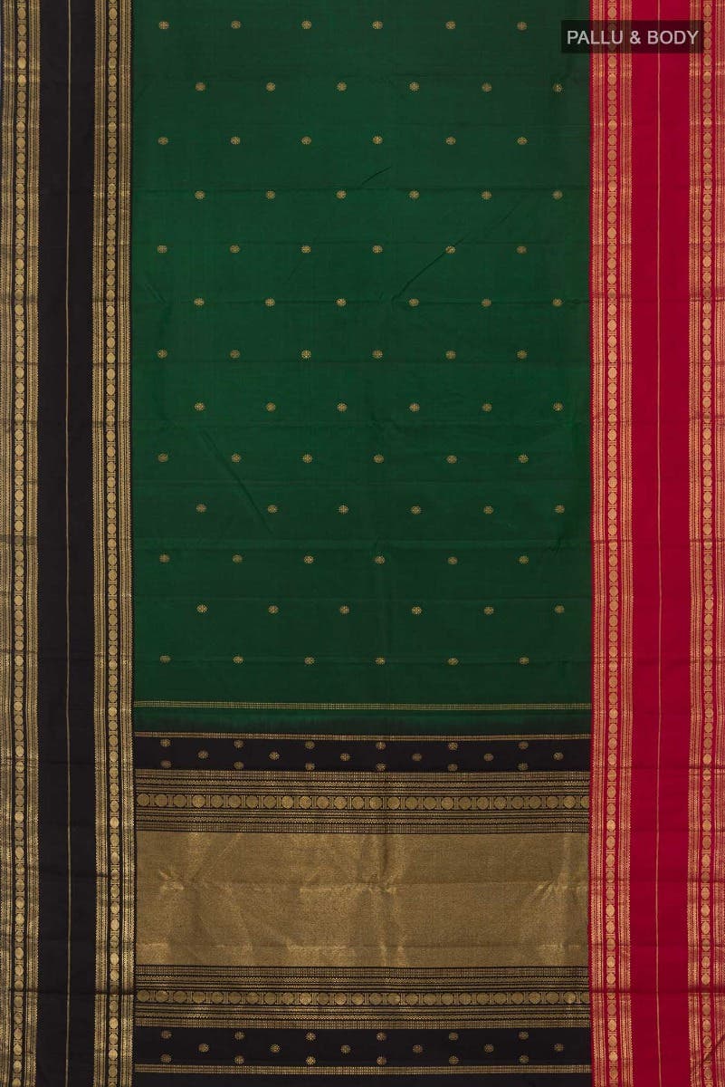 Kamala-Pure Silk Pure Gold Zari Green Kanchipuram Saree - Image 7
