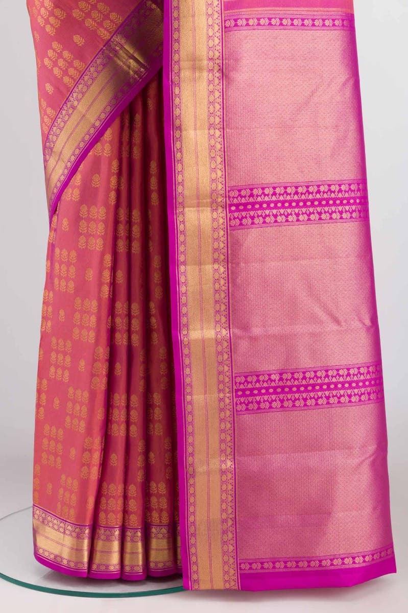 Kanaka-Pink with Orange Dual Tone Kanchipuram Silk Saree - Image 3