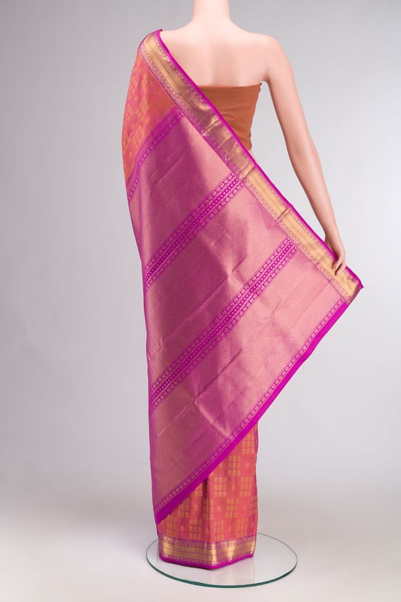 Kanaka-Pink with Orange Dual Tone Kanchipuram Silk Saree - Image 4