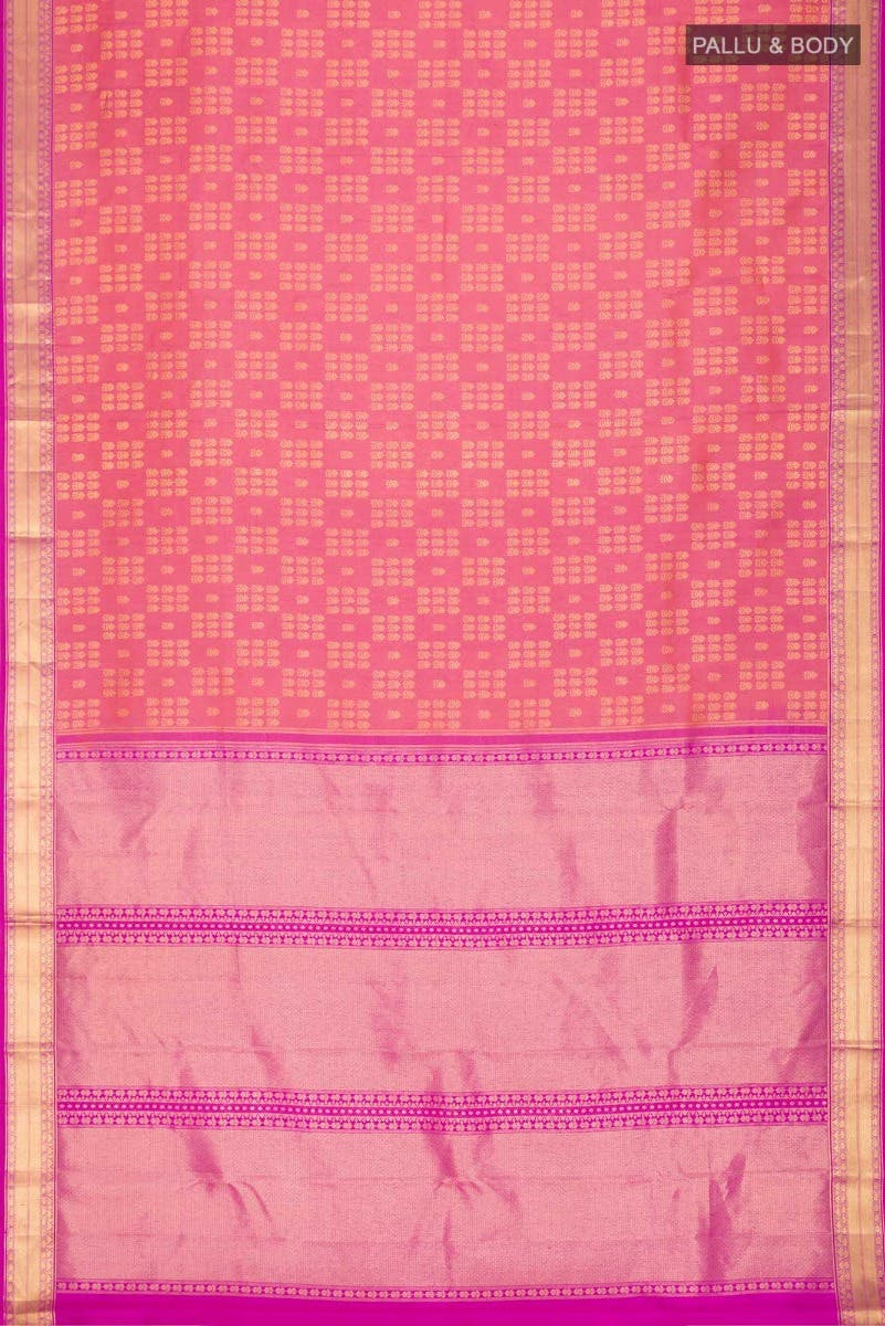 Kanaka-Pink with Orange Dual Tone Kanchipuram Silk Saree - Image 9