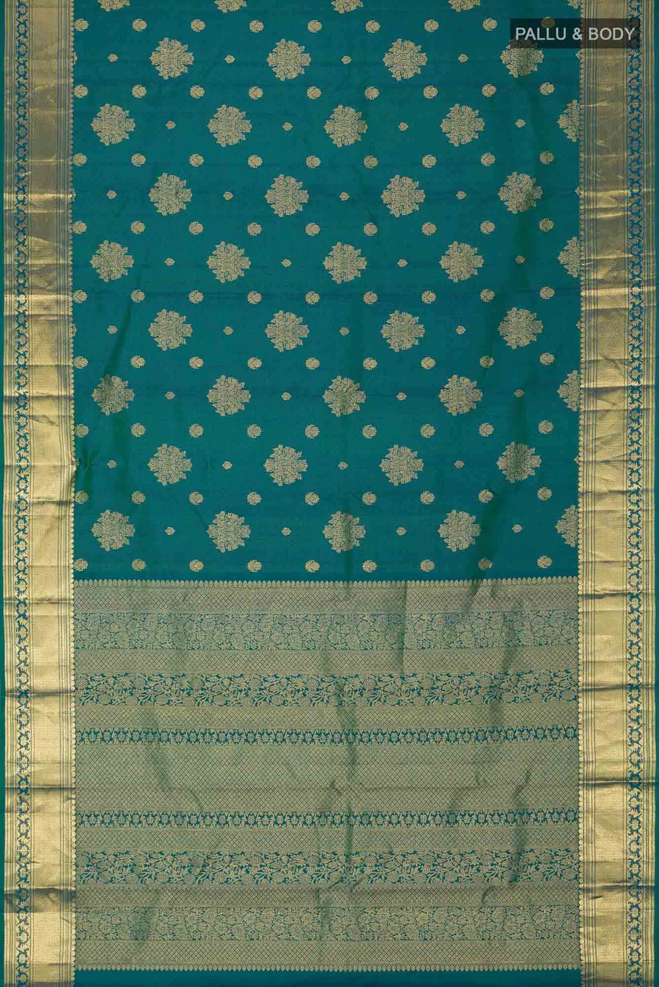 Kavini-Blue with Green Dual Tone Kanchipuram Silk Saree - Image 4
