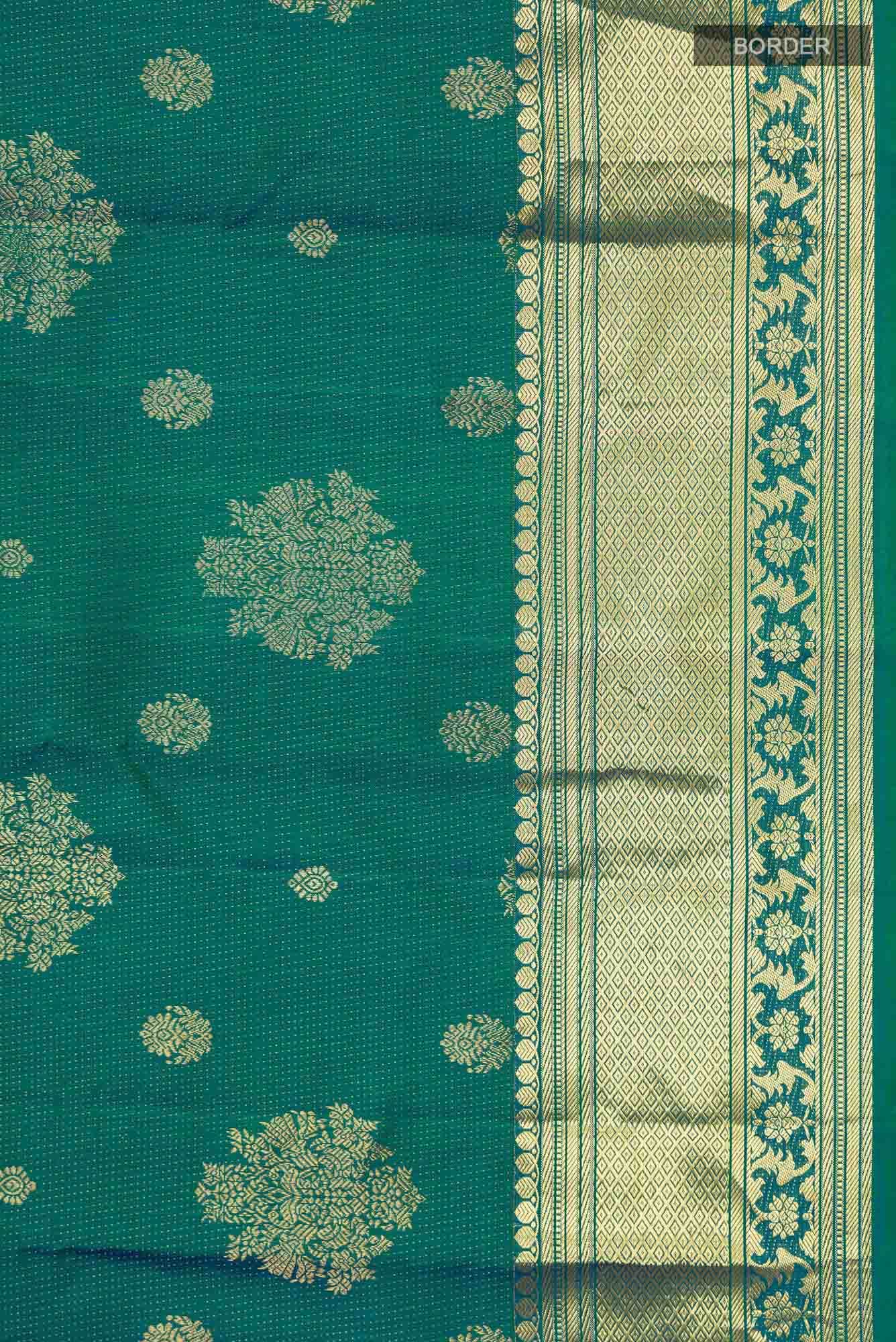 Kavini-Blue with Green Dual Tone Kanchipuram Silk Saree - Image 7