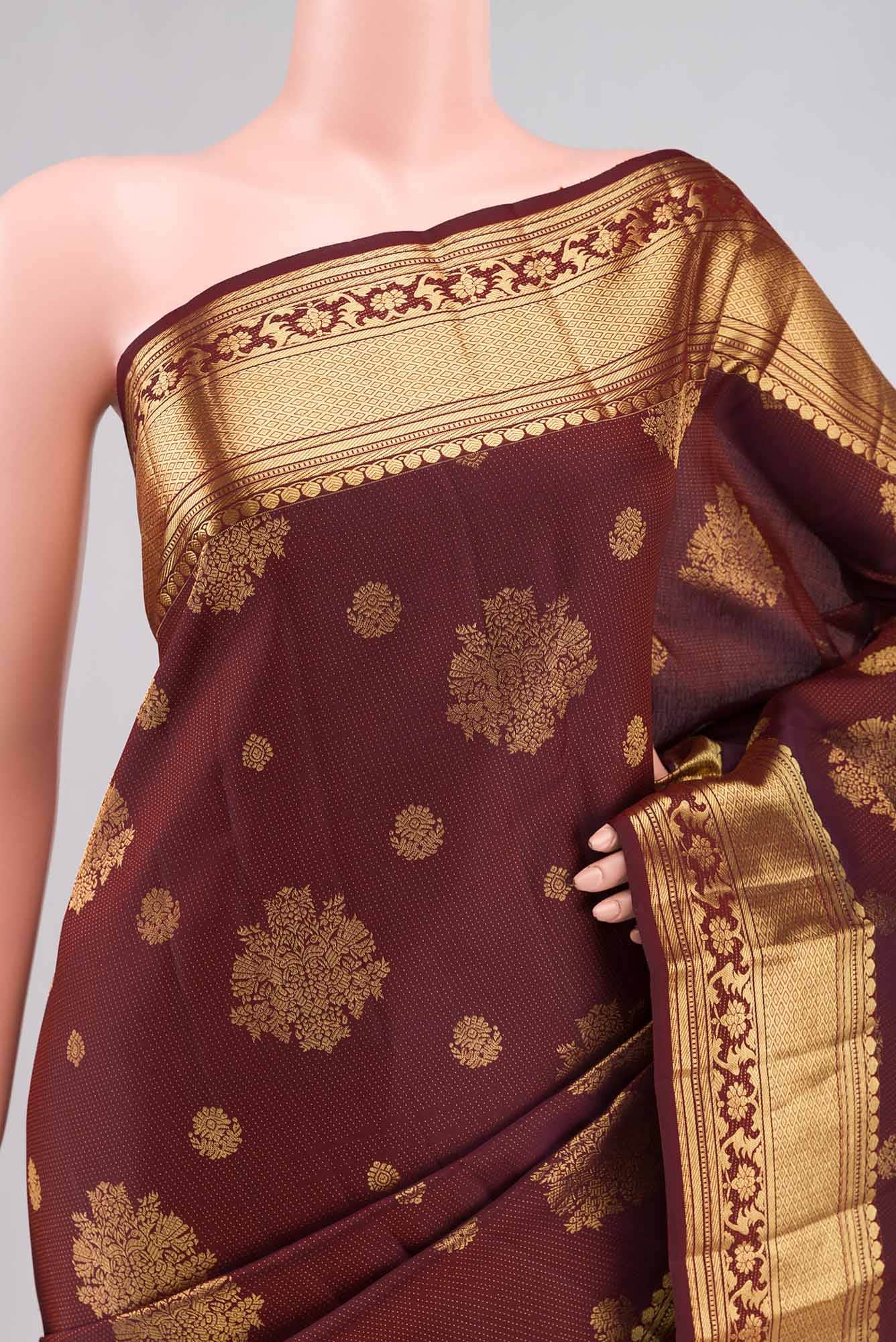 Kavini-Maroon Kanchipuram Silk Saree - Image 2