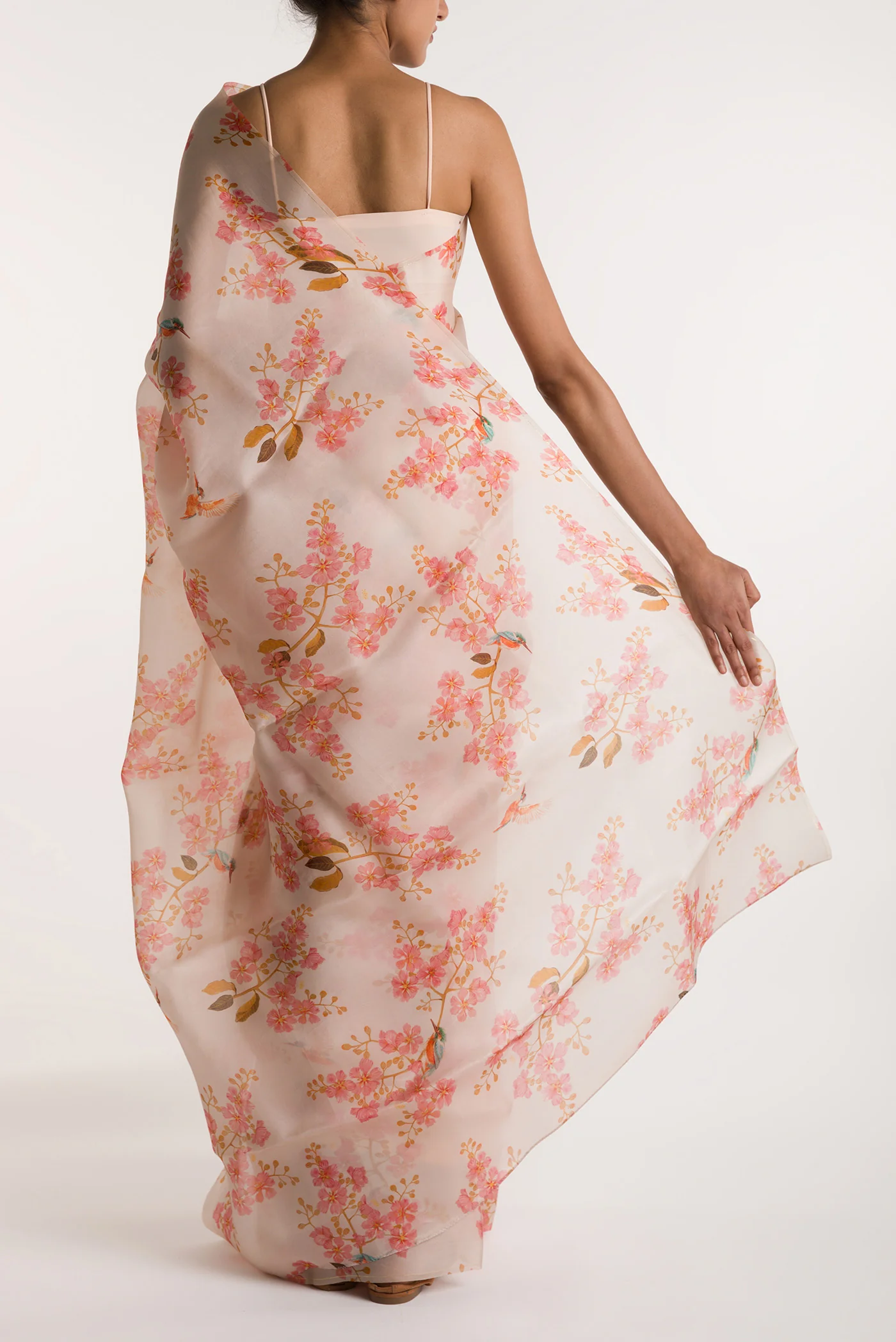 Kingfisher Lovers-White Satin Organza Saree - Image 3