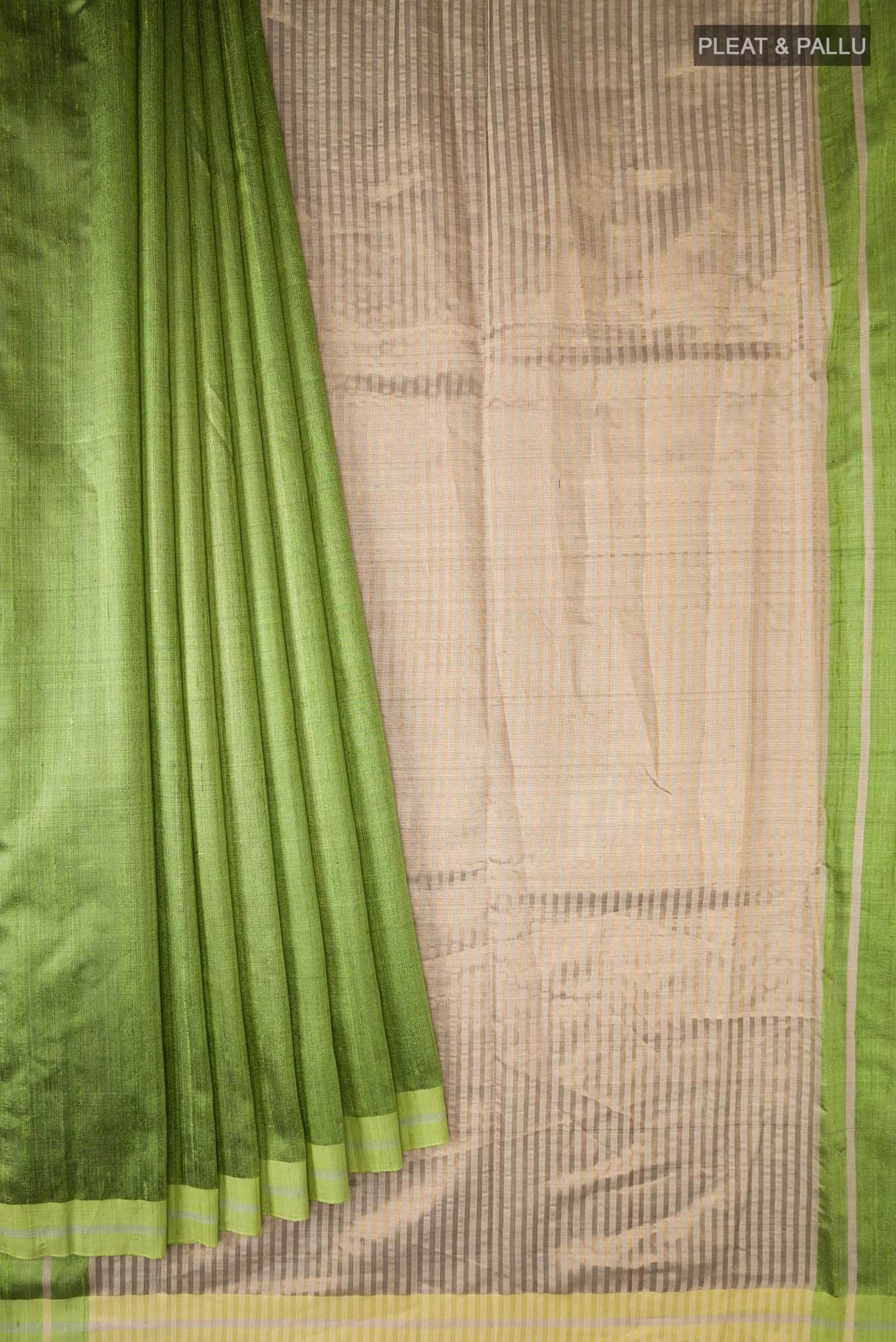 Kruti-Green Bhagalpuri Tussar Silk Saree - Image 6