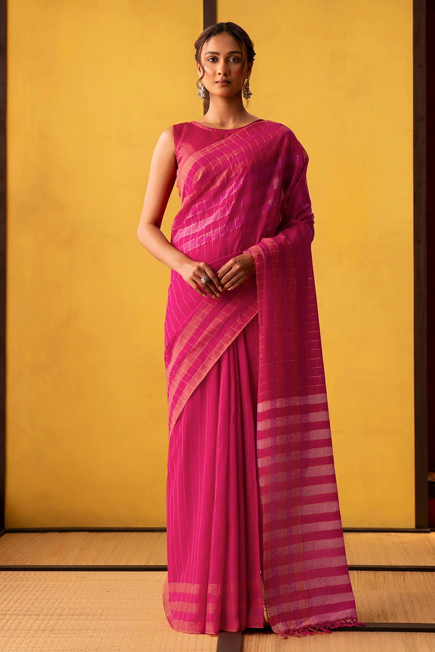 Kuhu-Hot Pink Cotton Saree - Image 2