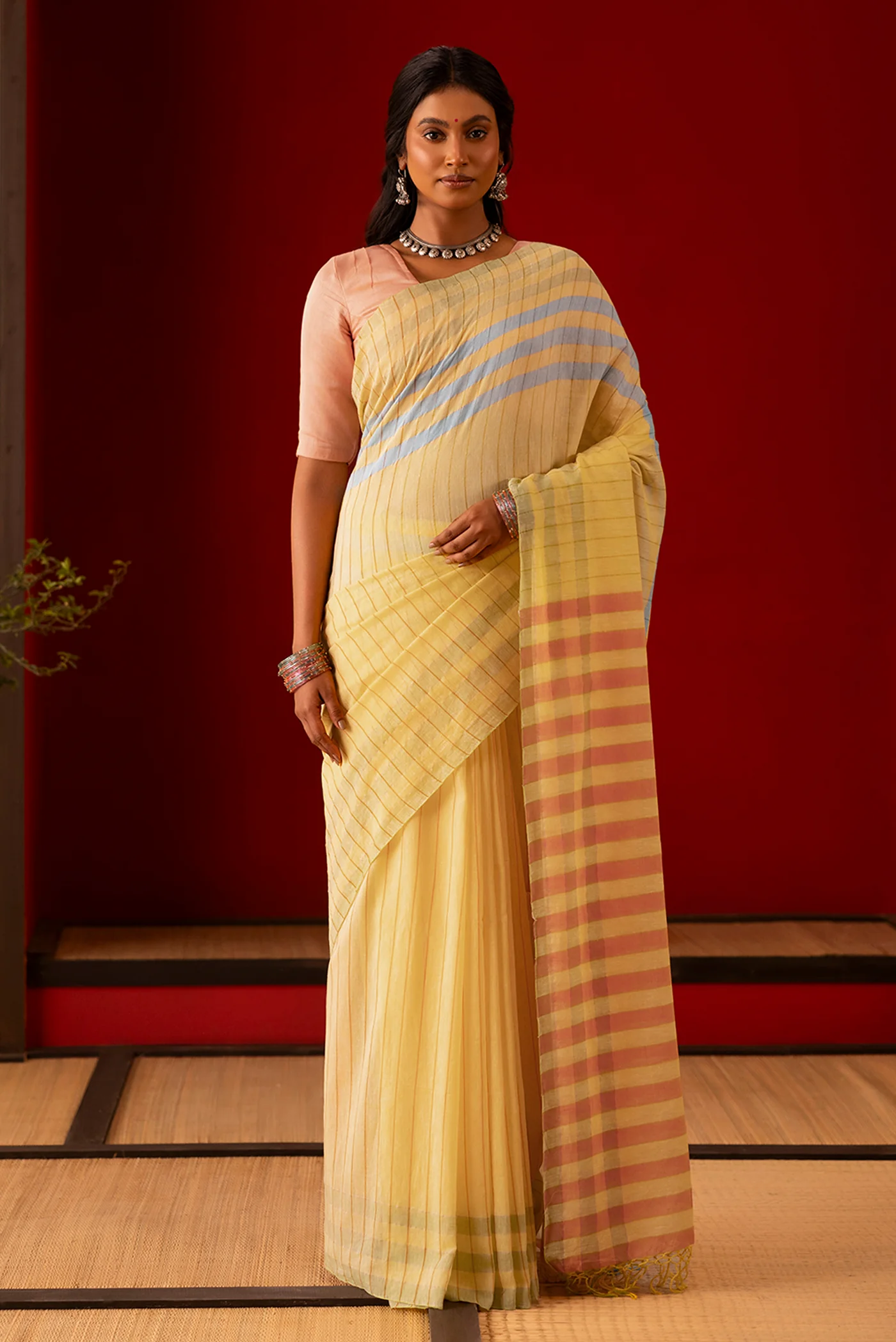 Kuhu-Yellow Cotton Saree - Image 2