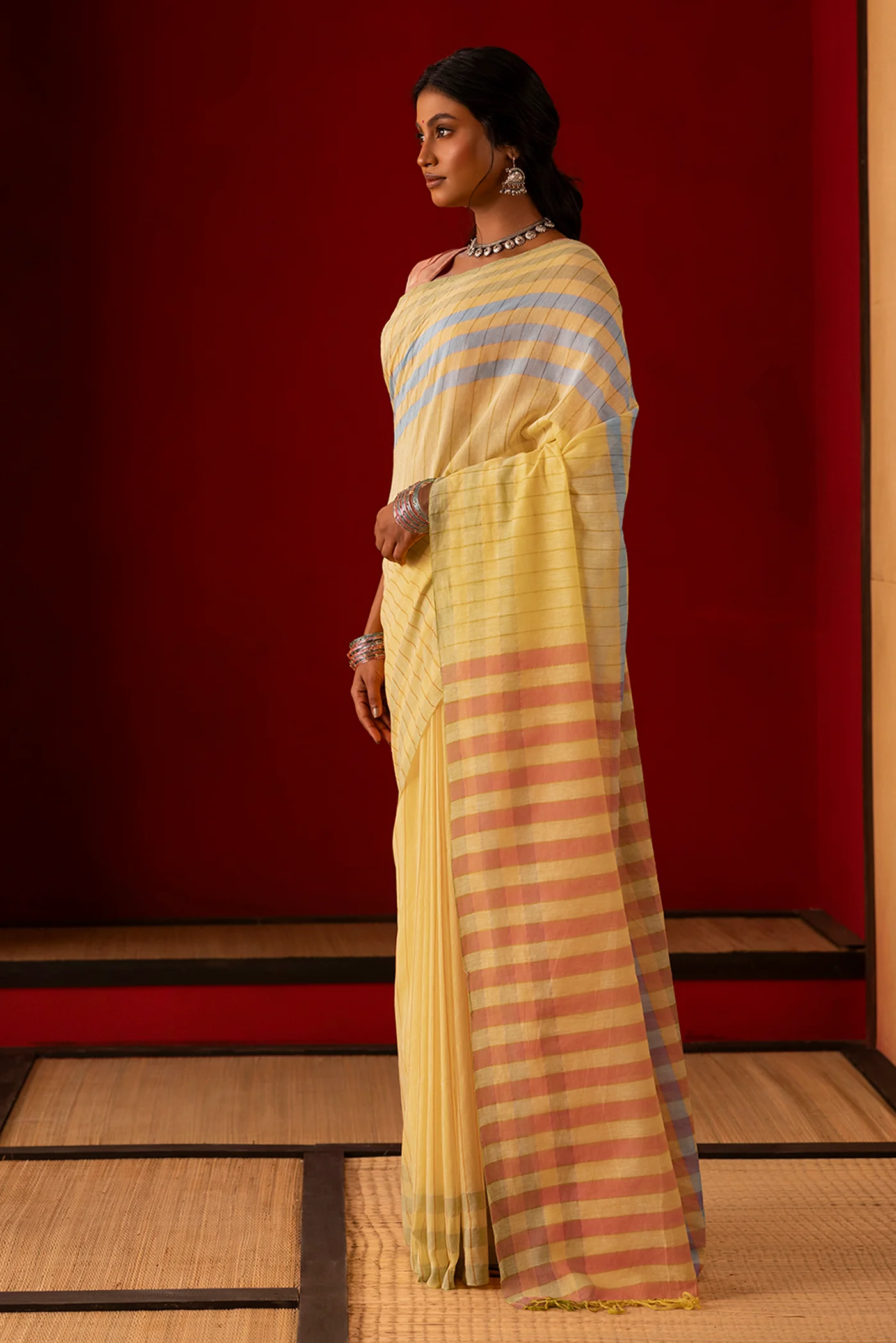 Kuhu-Yellow Cotton Saree - Image 3
