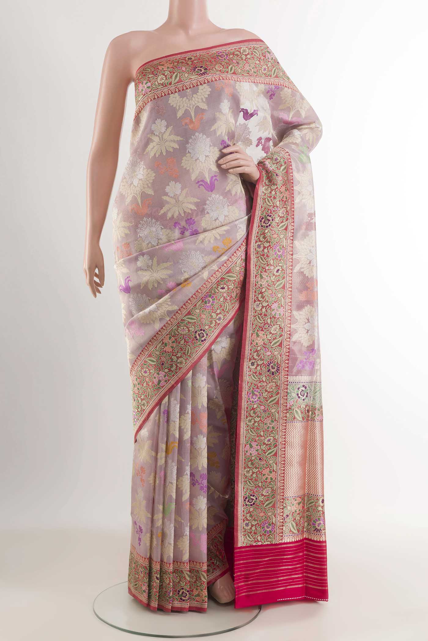 Lavender Banarasi Kora Silk Saree