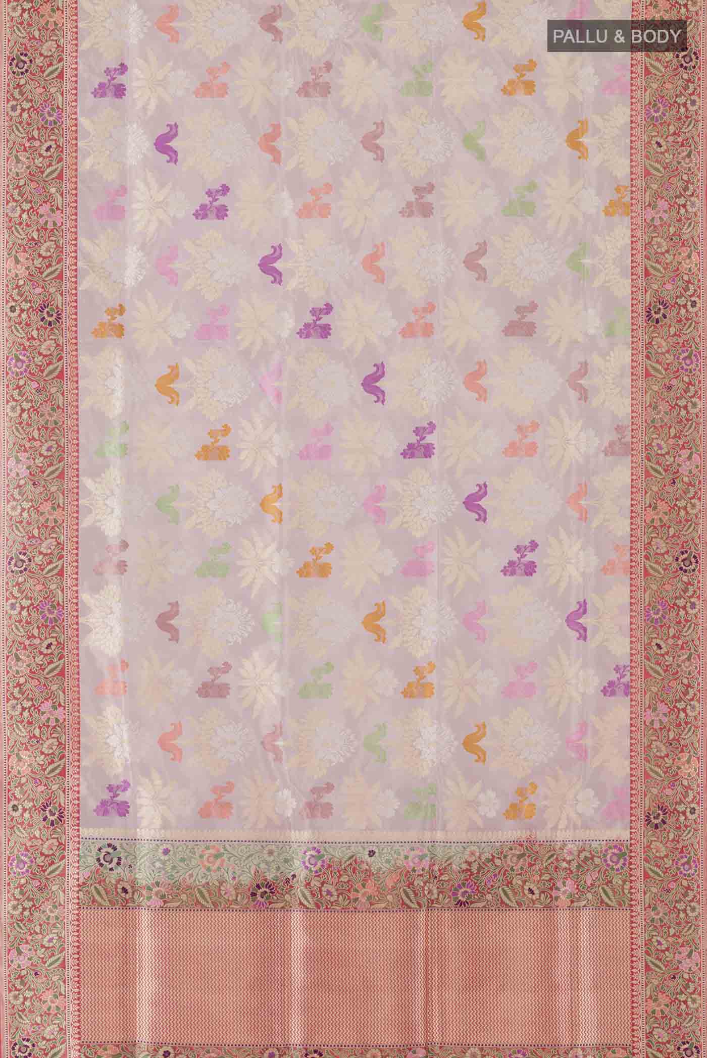 Lavender Banarasi Kora Silk Saree - Image 6