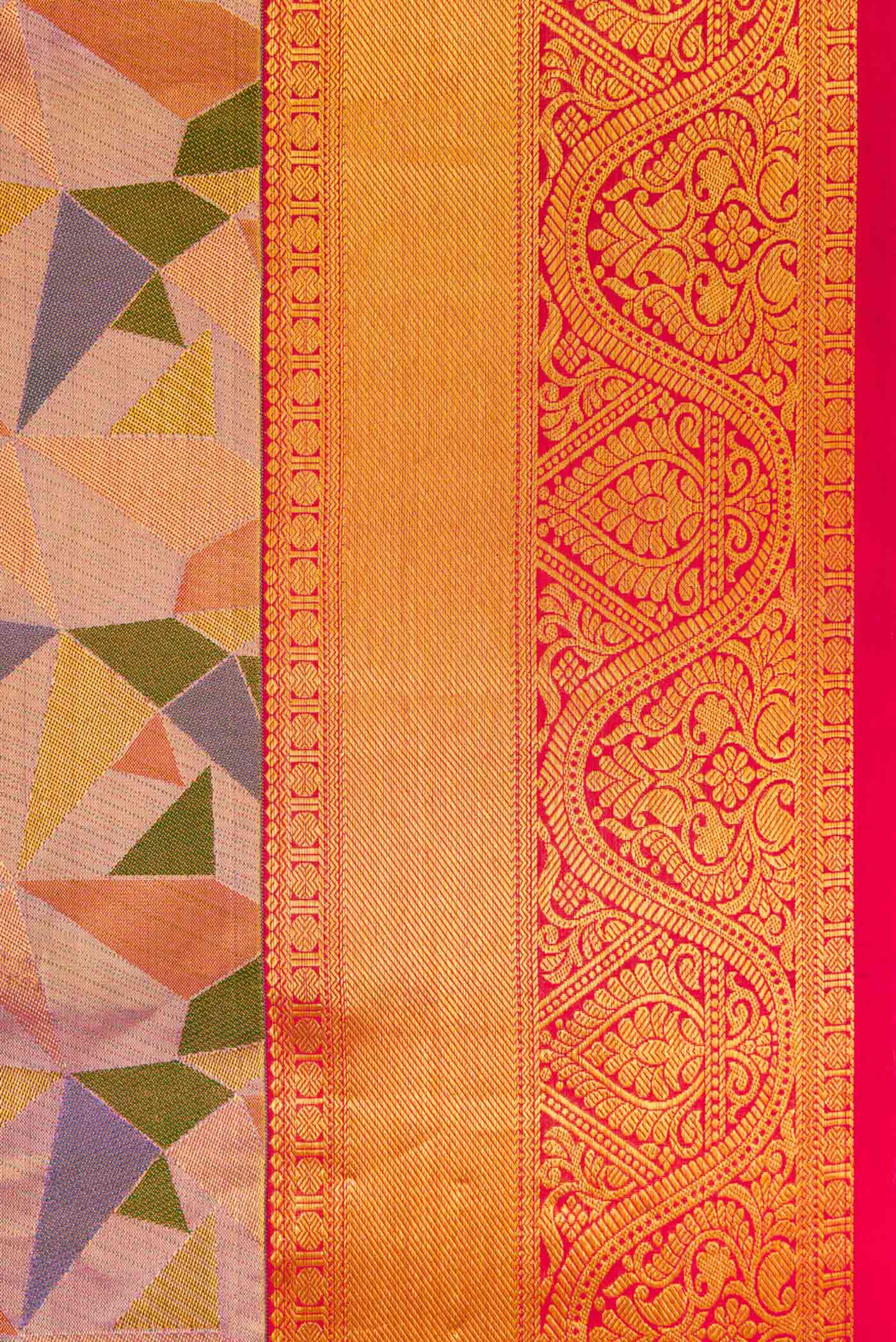 Lavender,Green and Pink Color Kanjivaram Tissue Silk Saree - Image 3