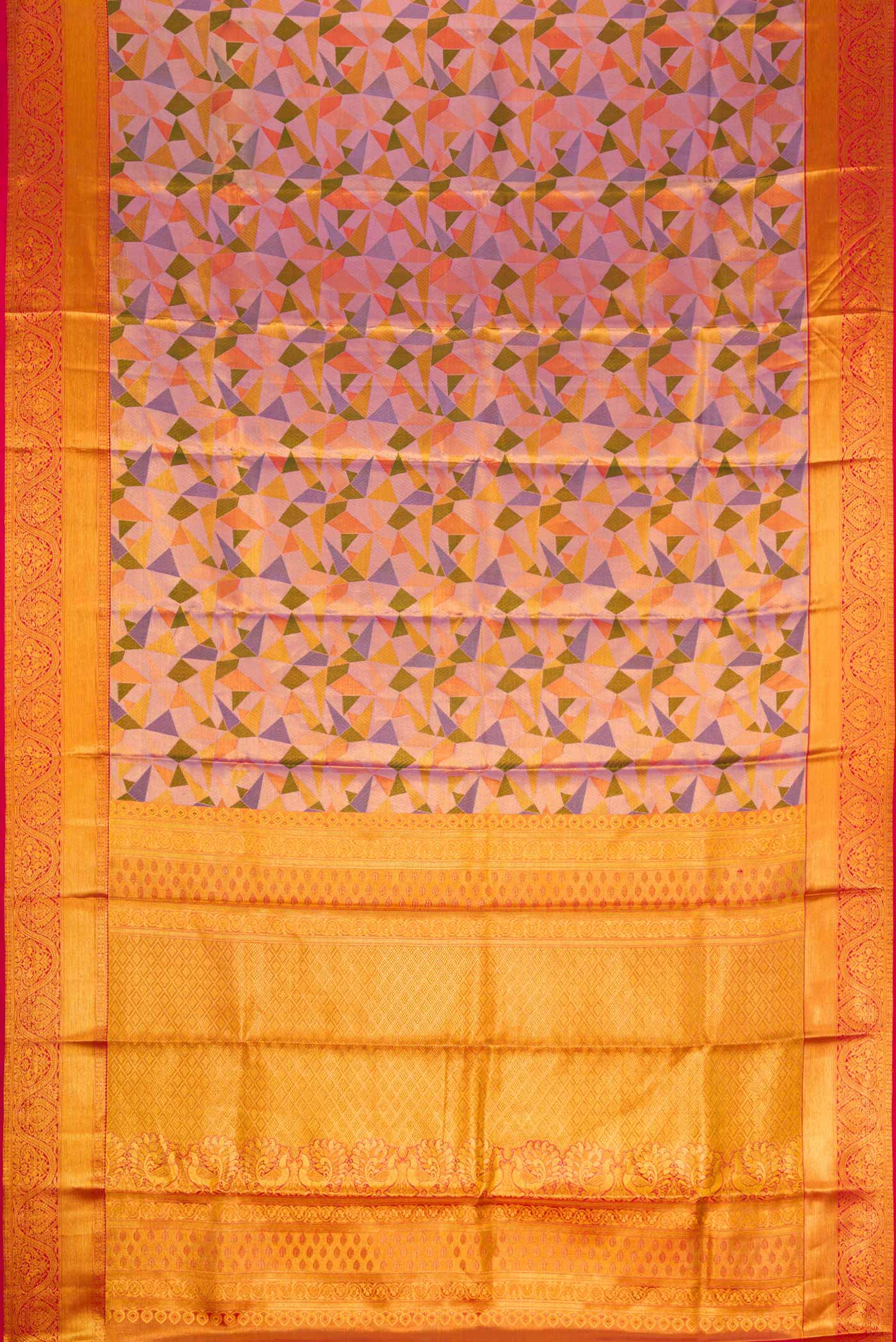 Lavender,Green and Pink Color Kanjivaram Tissue Silk Saree - Image 6