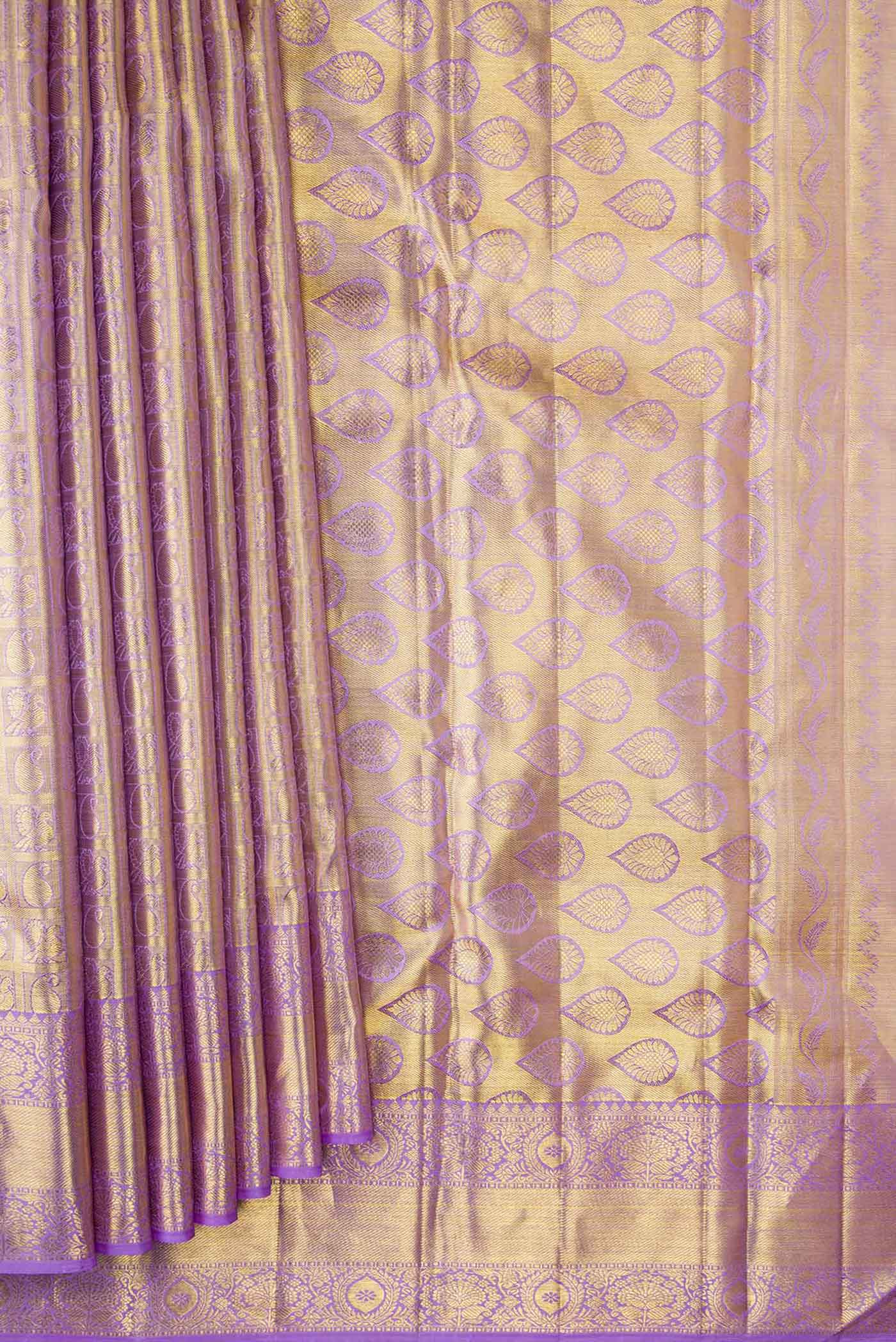 Lavender Dual Tone Kanjivaram Tissue Silk Saree - Image 4