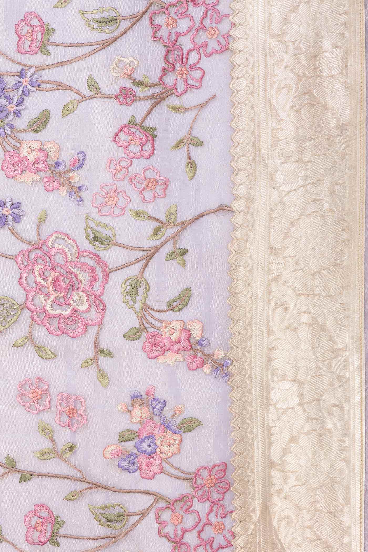 Lavender Dual Tone Organza Silk Saree - Image 3
