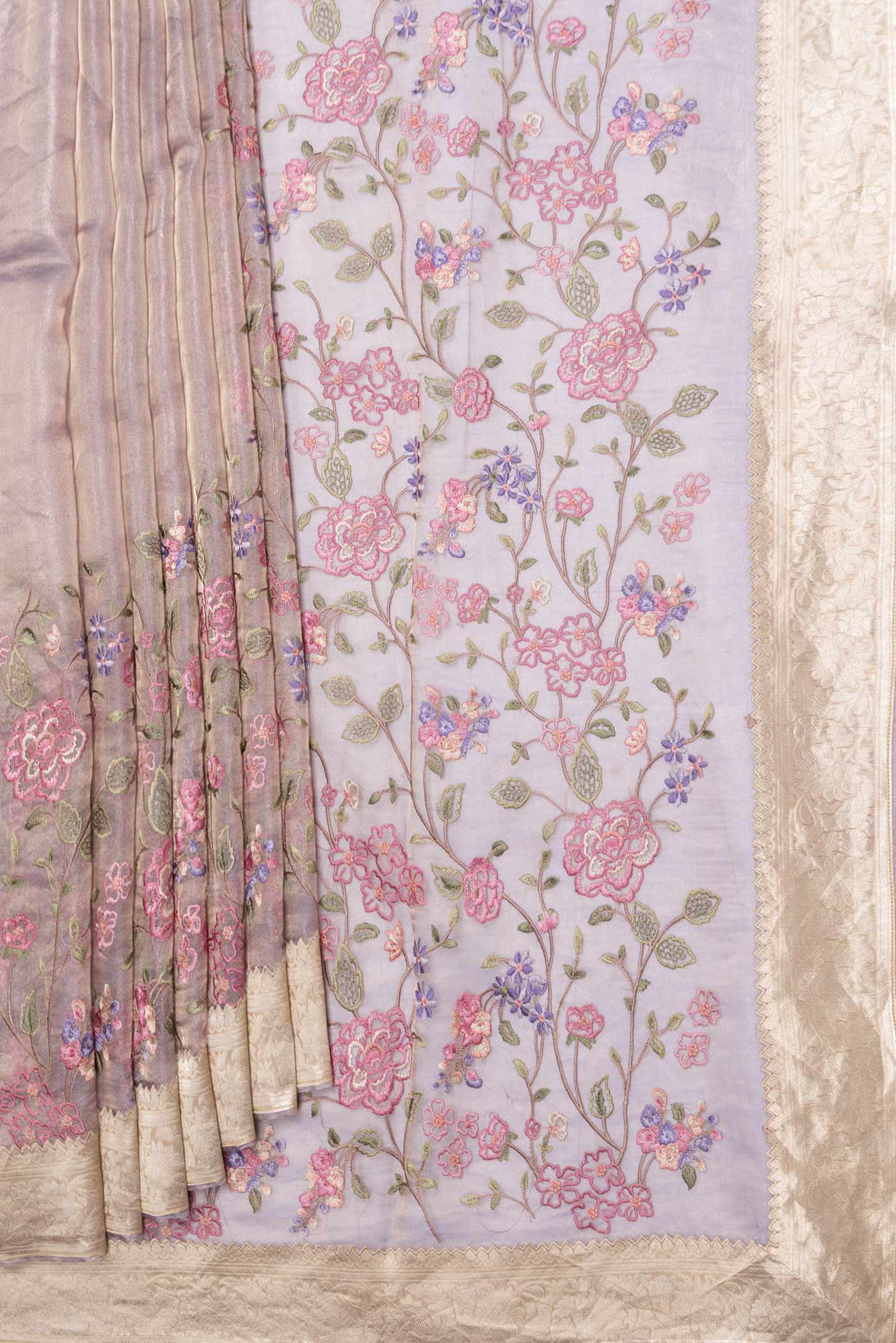 Lavender Dual Tone Organza Silk Saree - Image 4