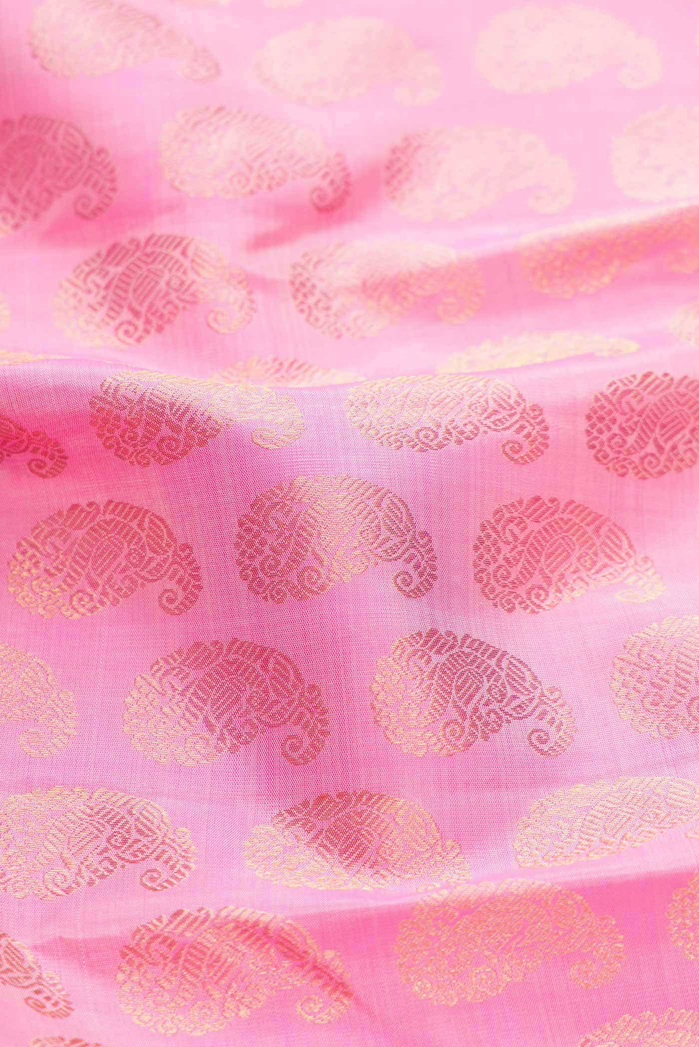 Pure Silk Pure Zari Rose pink Kanjivaram Saree - Image 3