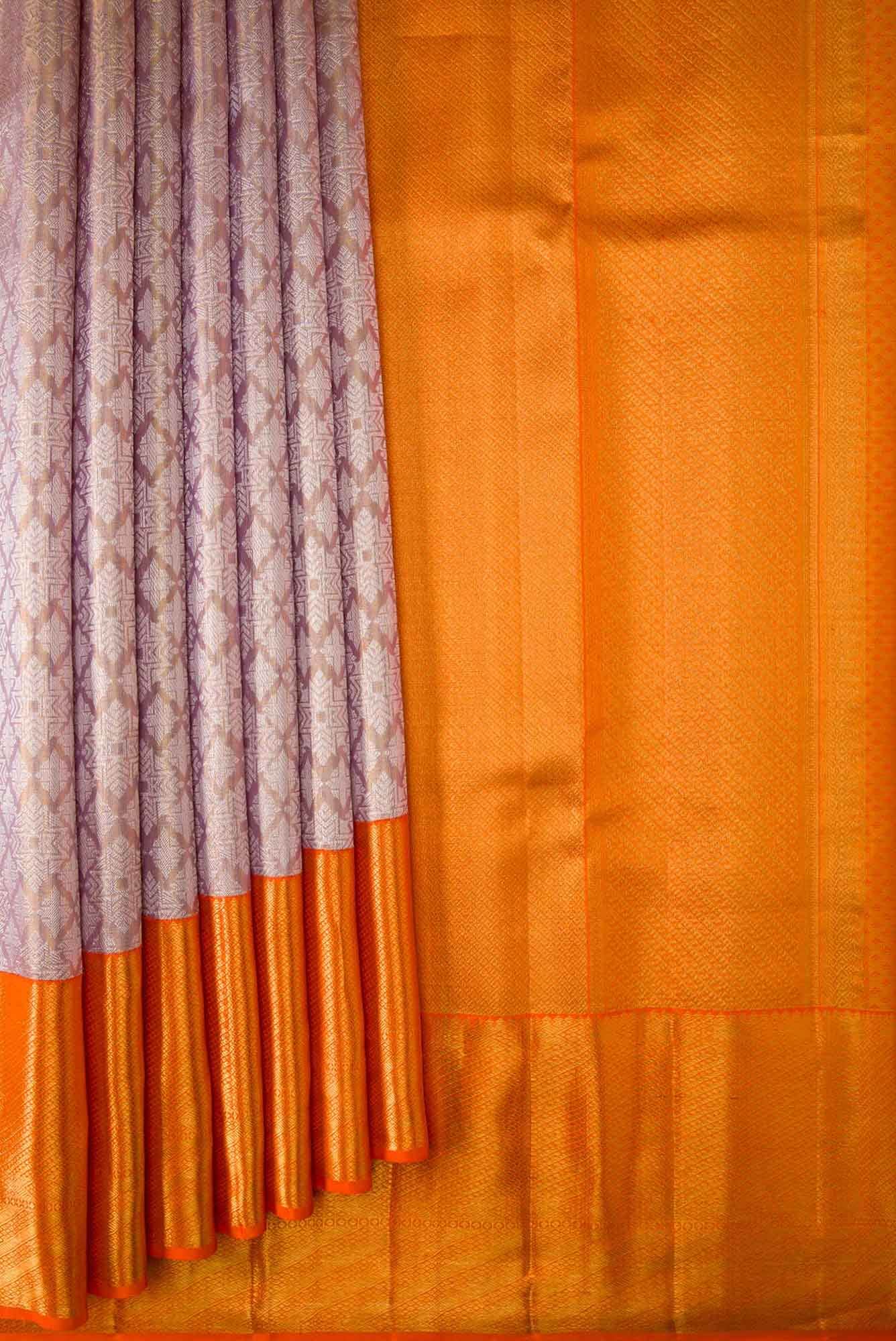 Lavender Dual Tone Kanjivaram Tissue Silk Saree - Image 2