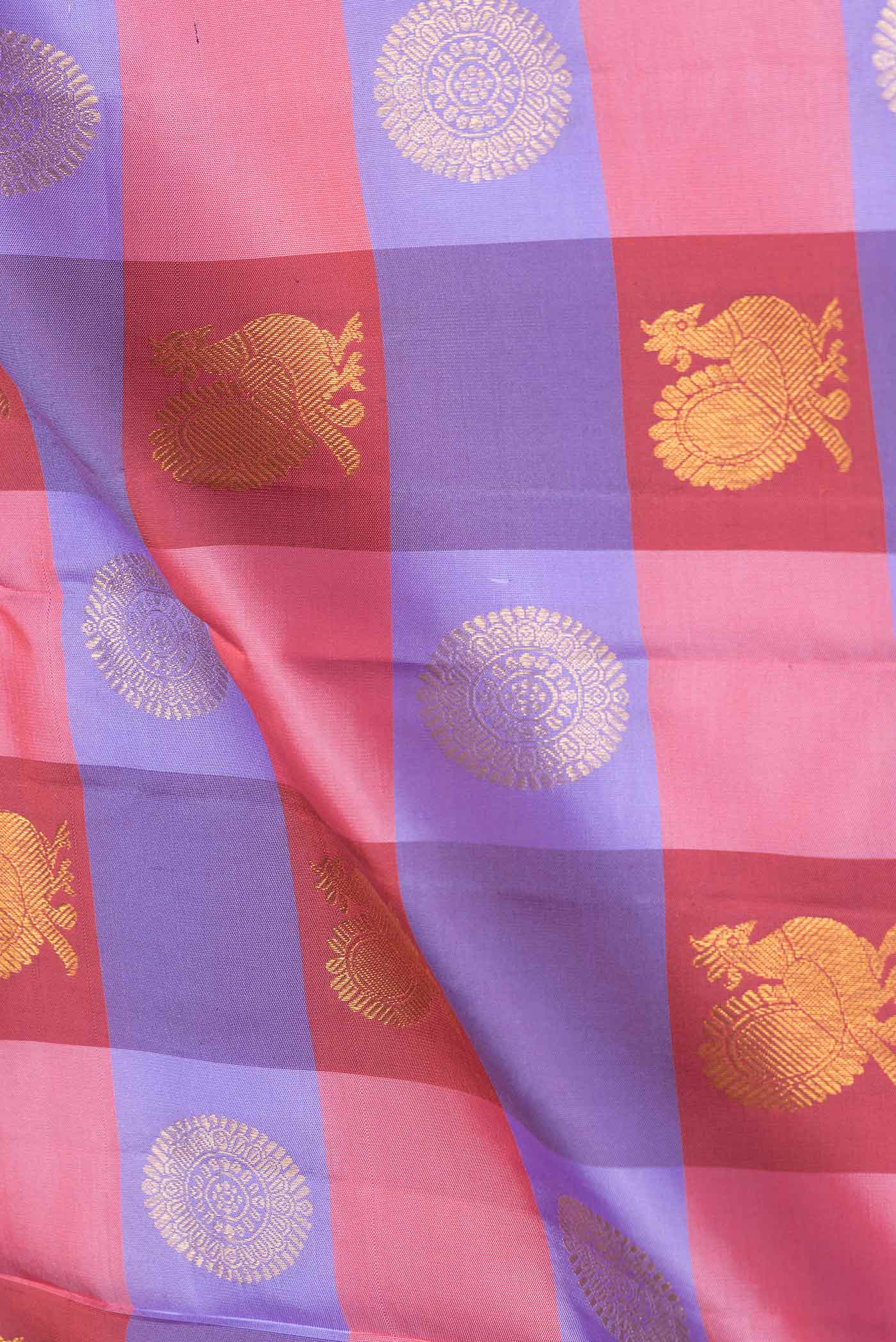 Lavender,Maroon and Pink Color Kanchipuram Saree - Image 2