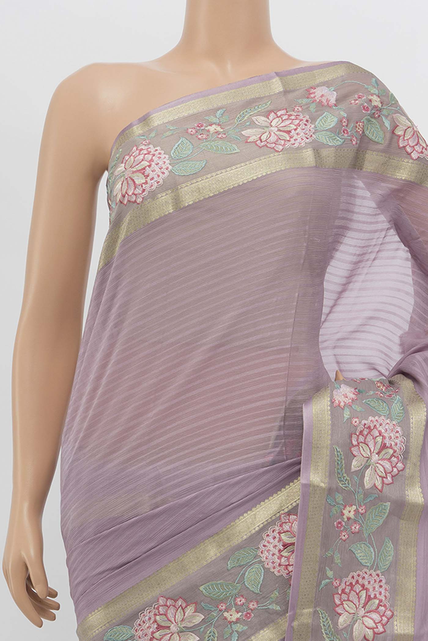 Lavender Mysore Georgette Saree - Image 2
