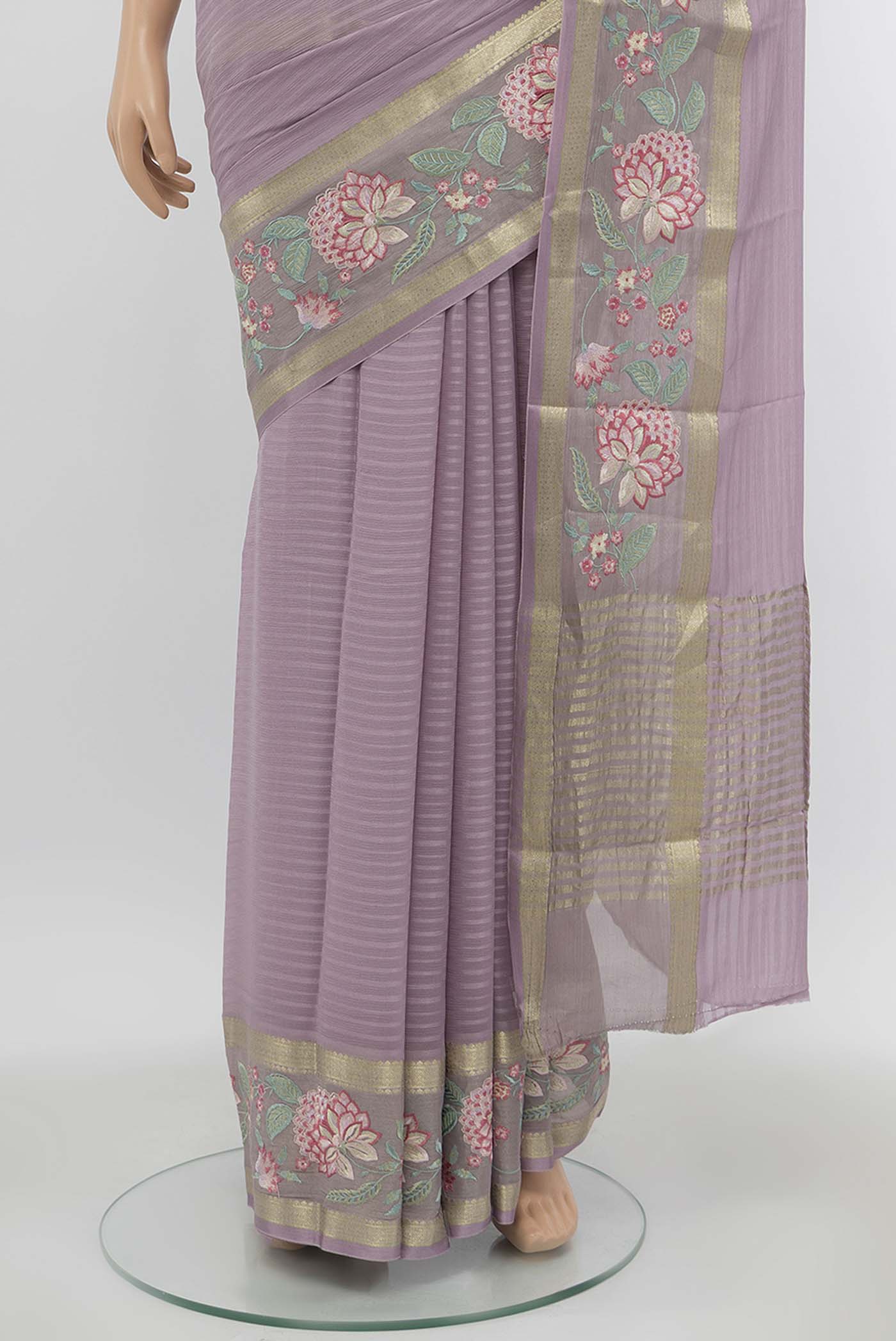 Lavender Mysore Georgette Saree - Image 3