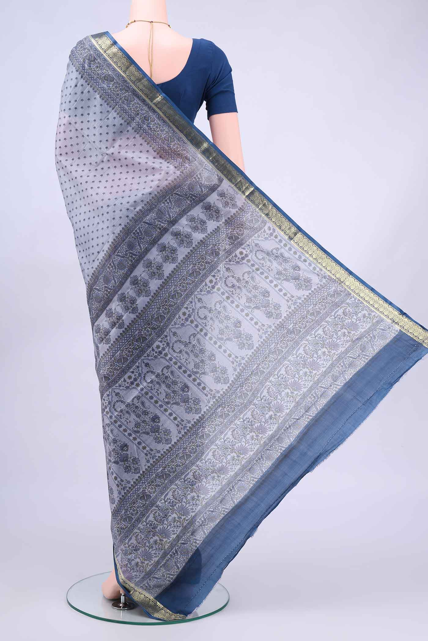 Lavender Printed Silk Saree - Image 3