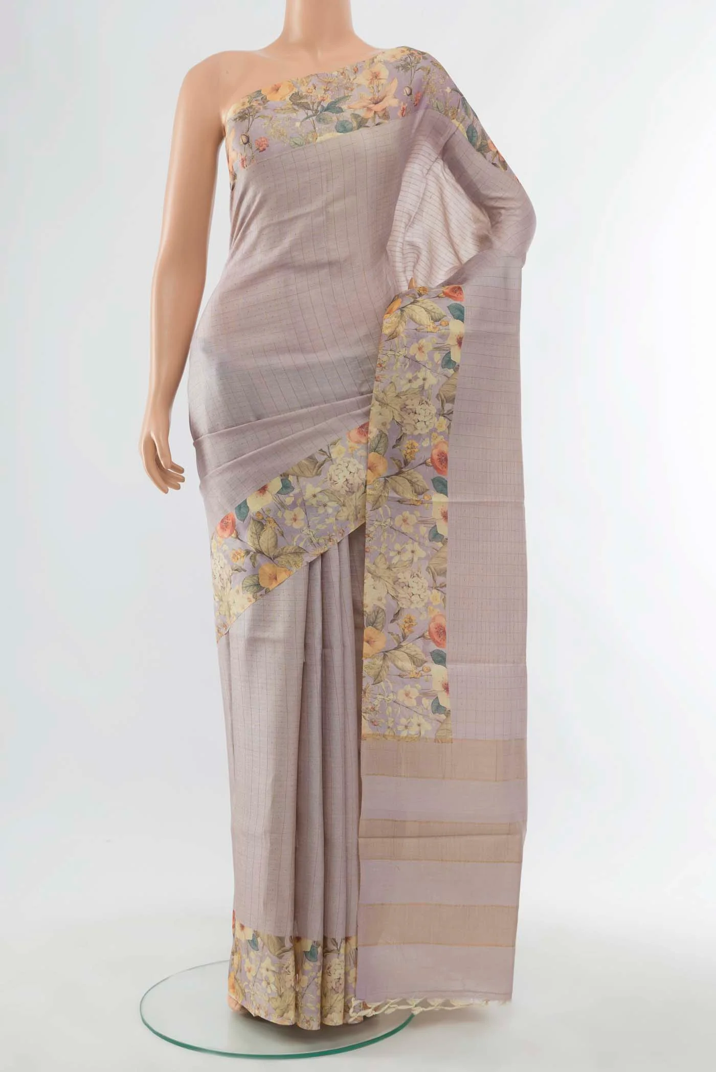 Lavender Tussar Silk Saree
