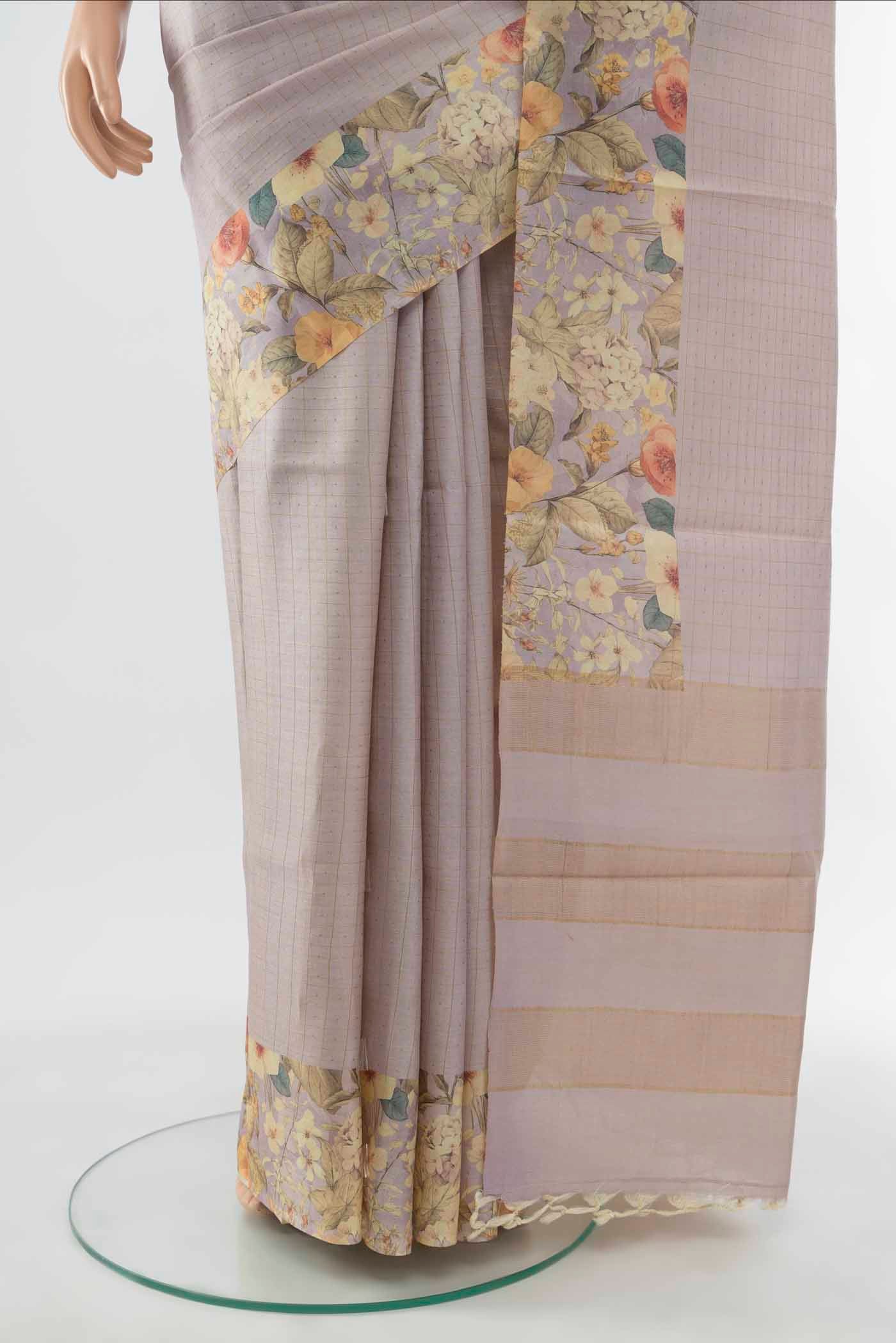 Lavender Tussar Silk Saree - Image 3