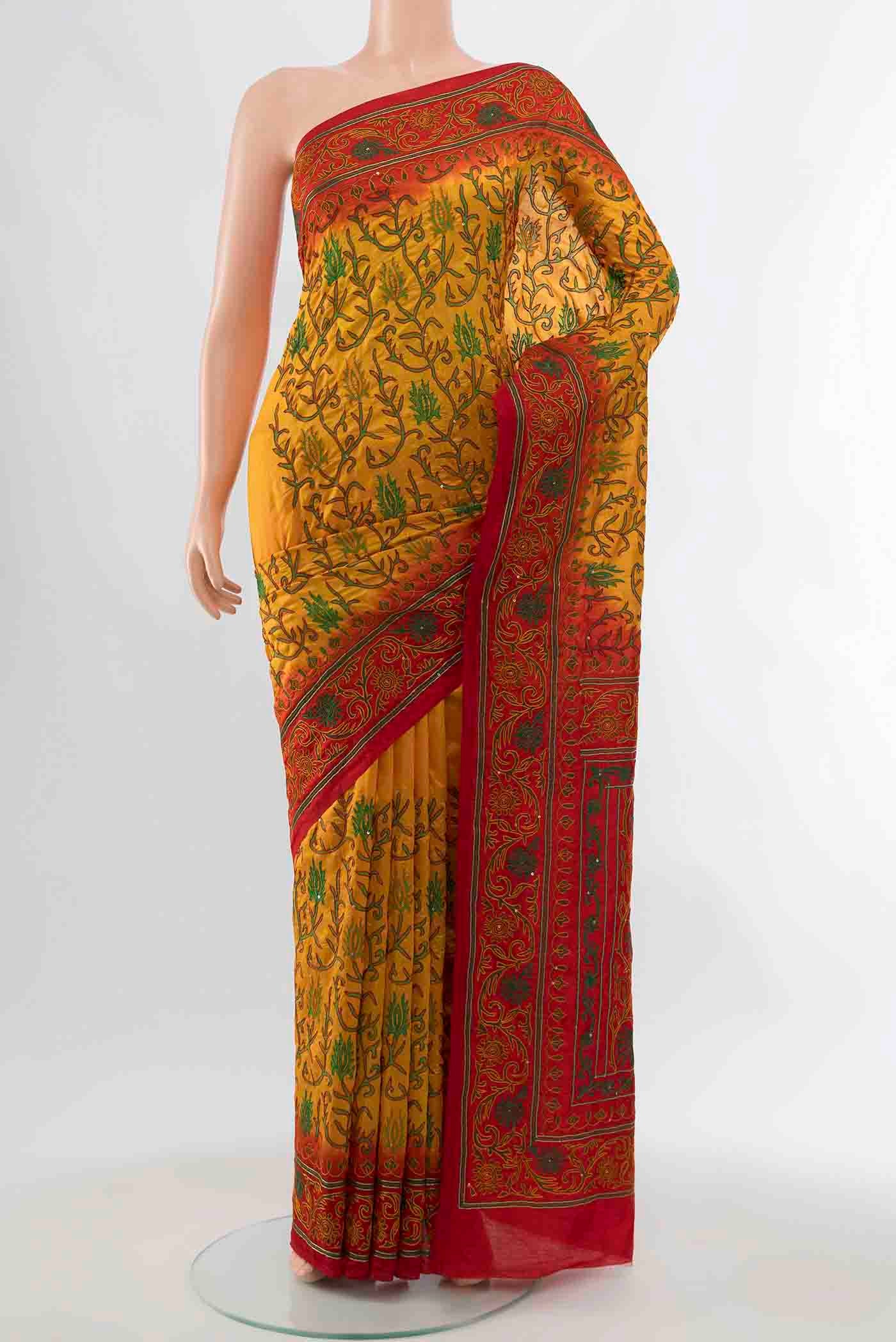 Yellow Blended Raw Silk Saree