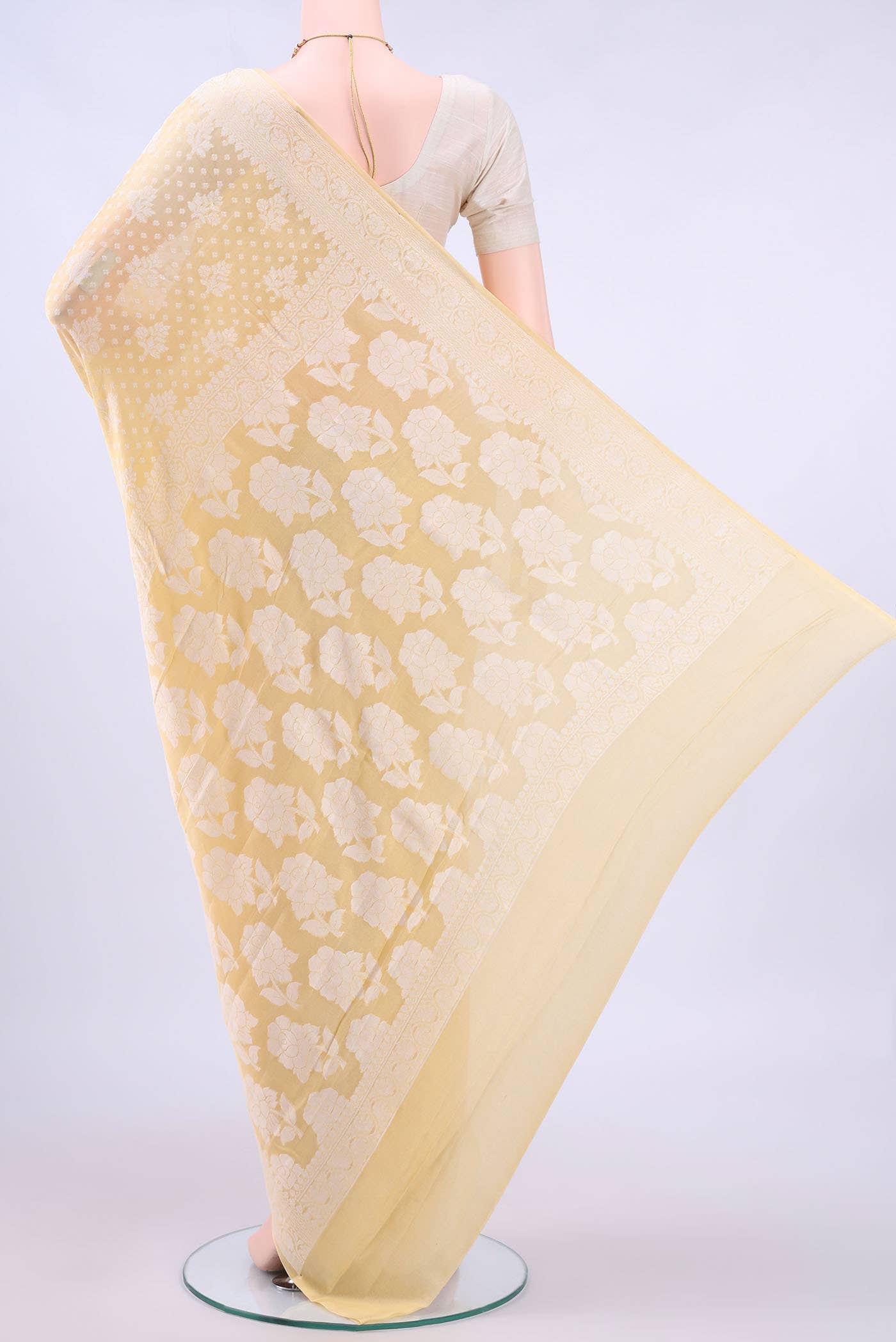 Lemon Yellow Banarasi Georgette Saree - Image 2