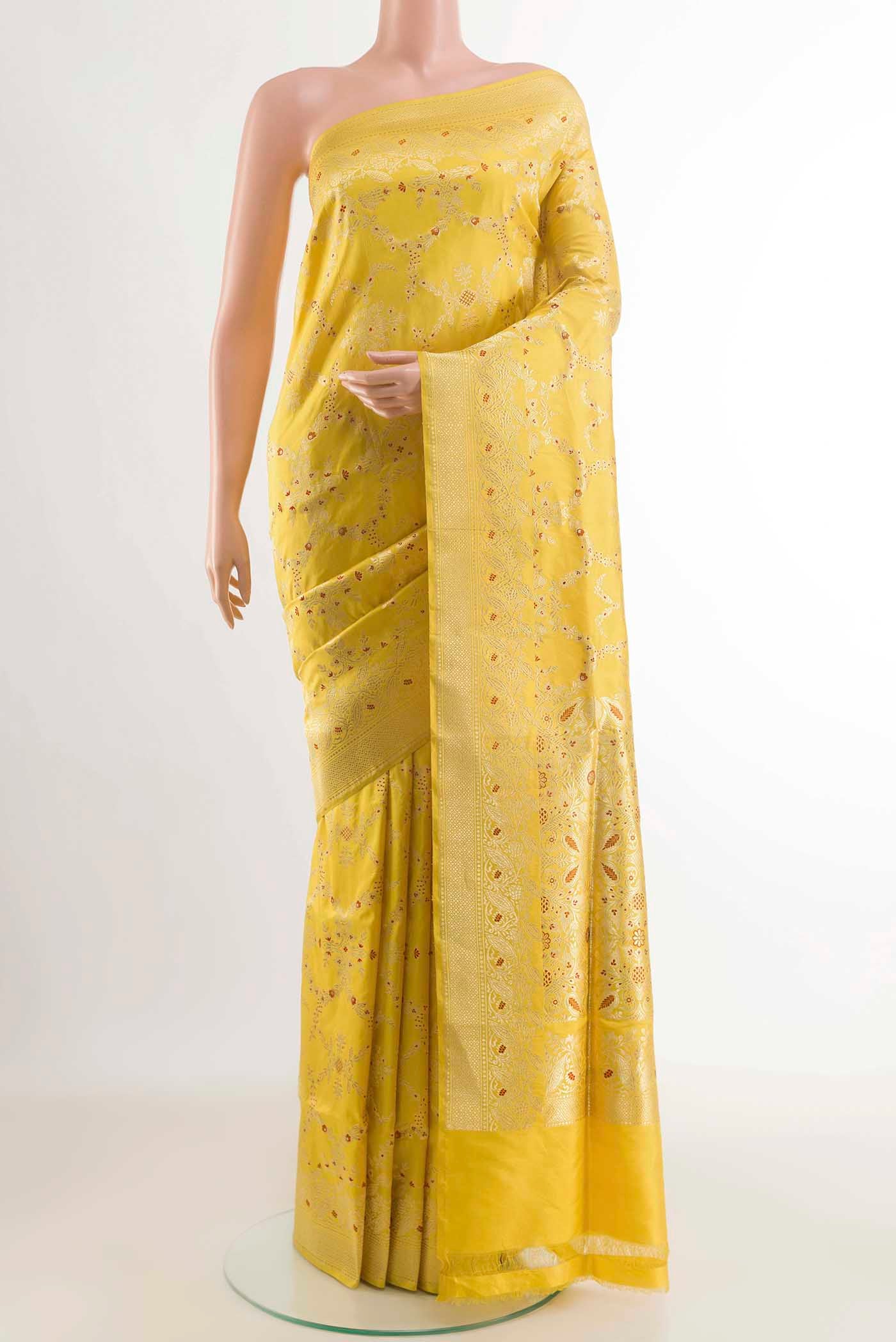 Lemon Yellow Banarasi Silk Saree