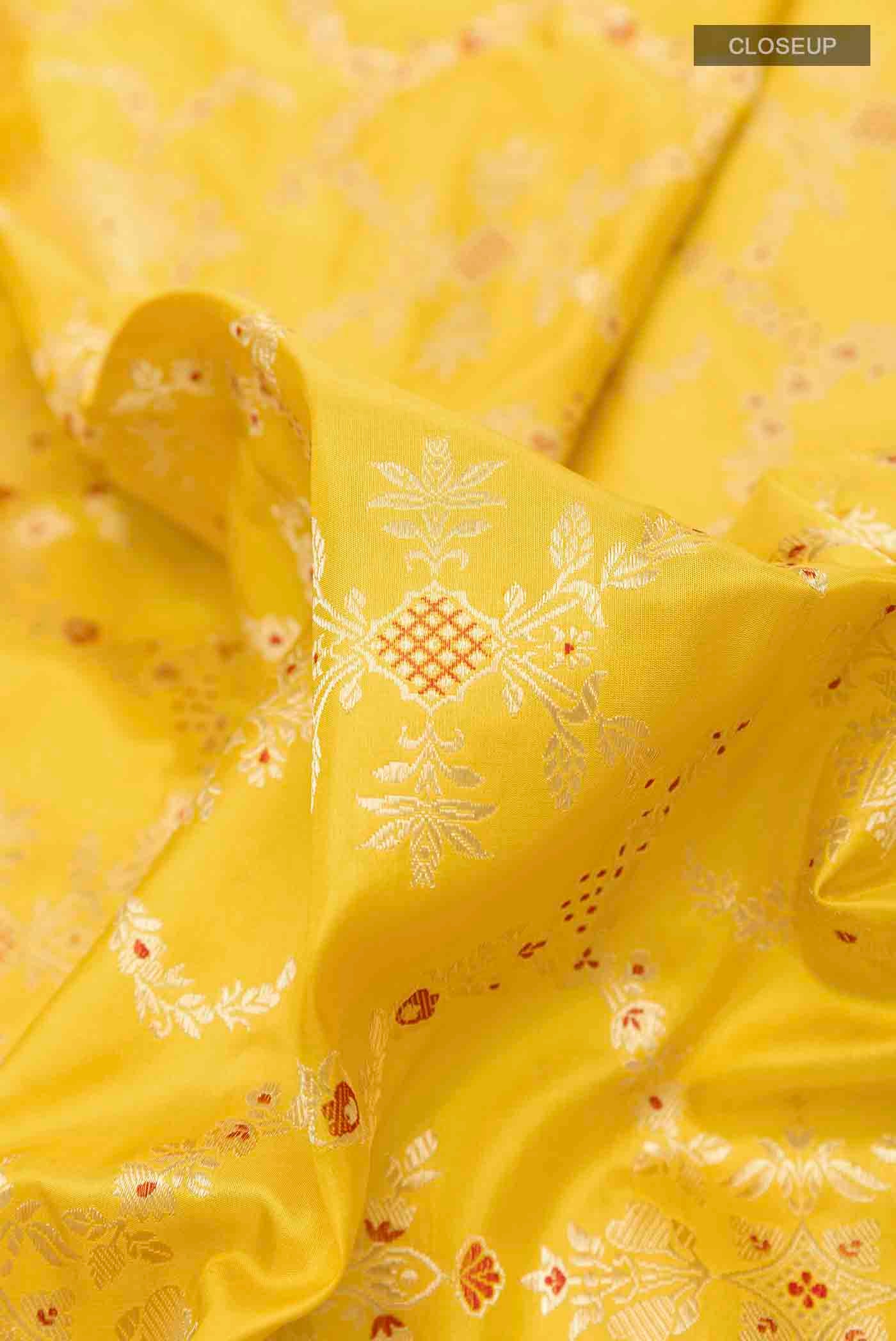 Lemon Yellow Banarasi Silk Saree - Image 2