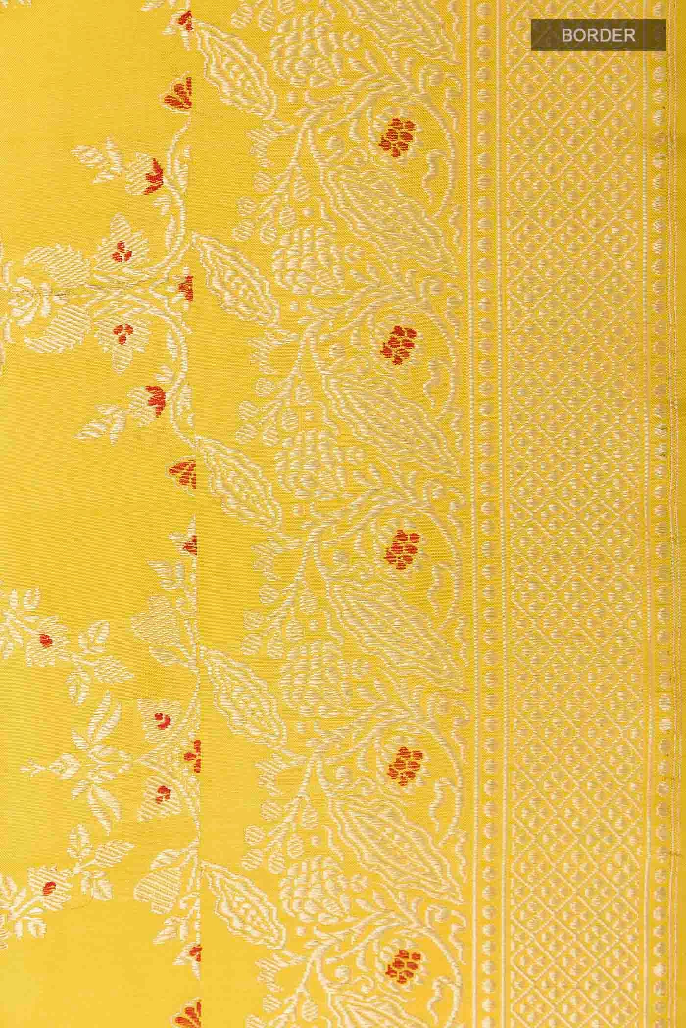 Lemon Yellow Banarasi Silk Saree - Image 3