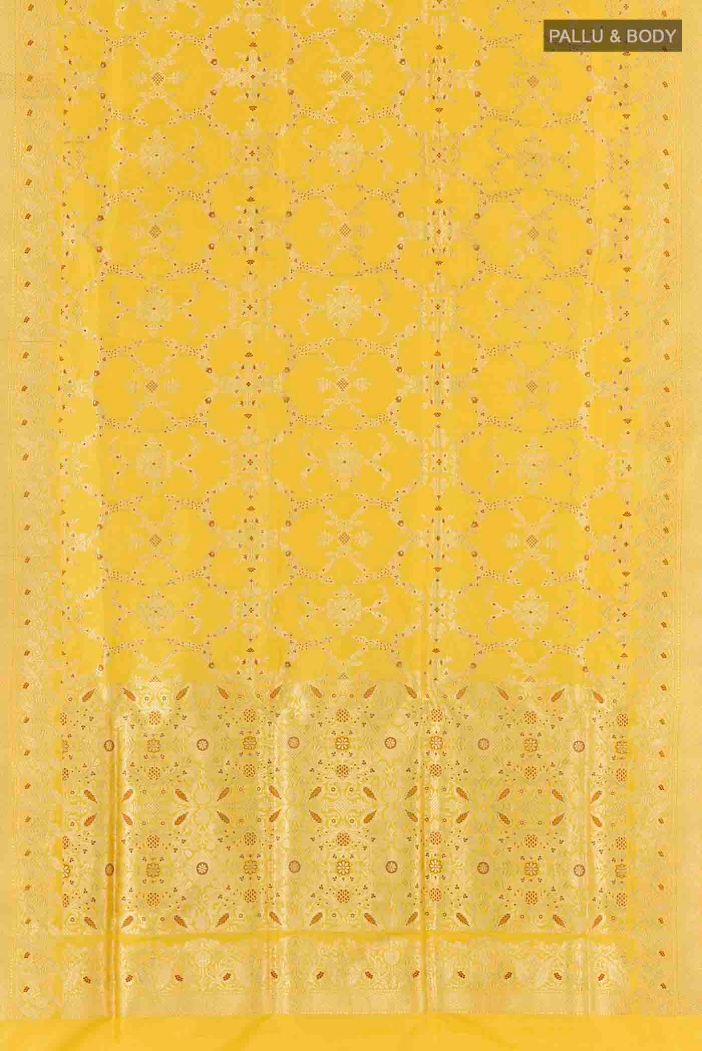 Lemon Yellow Banarasi Silk Saree - Image 6